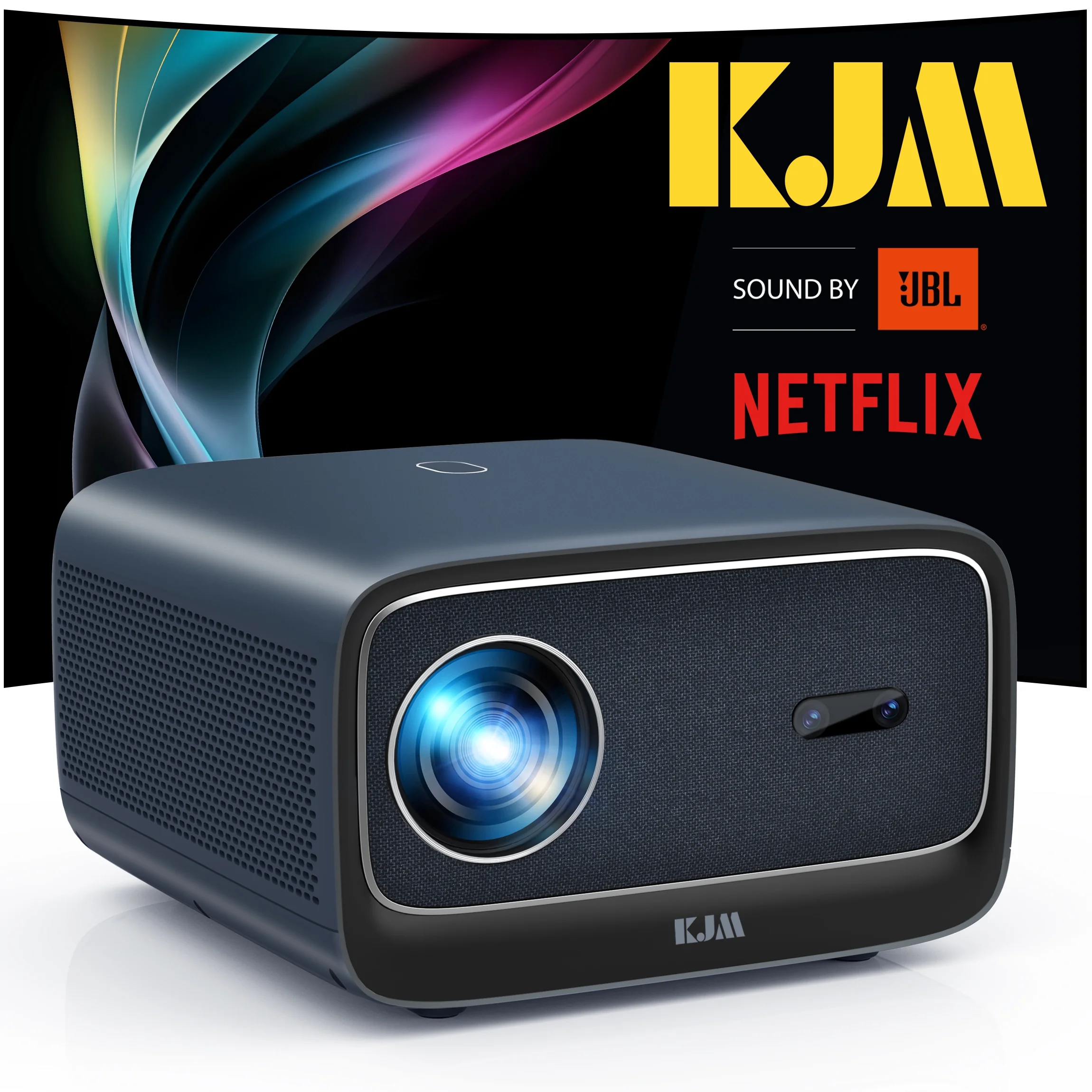 [Auto Focus/keystone] WiFi Projector 4K with Netflix Officially-Licensed, KJM 1000 ANSI Native 1080P Video Projector with Bluetooth, Sound by JBL, Dolby Audio, Compatible with TV Stick, iOS, Android