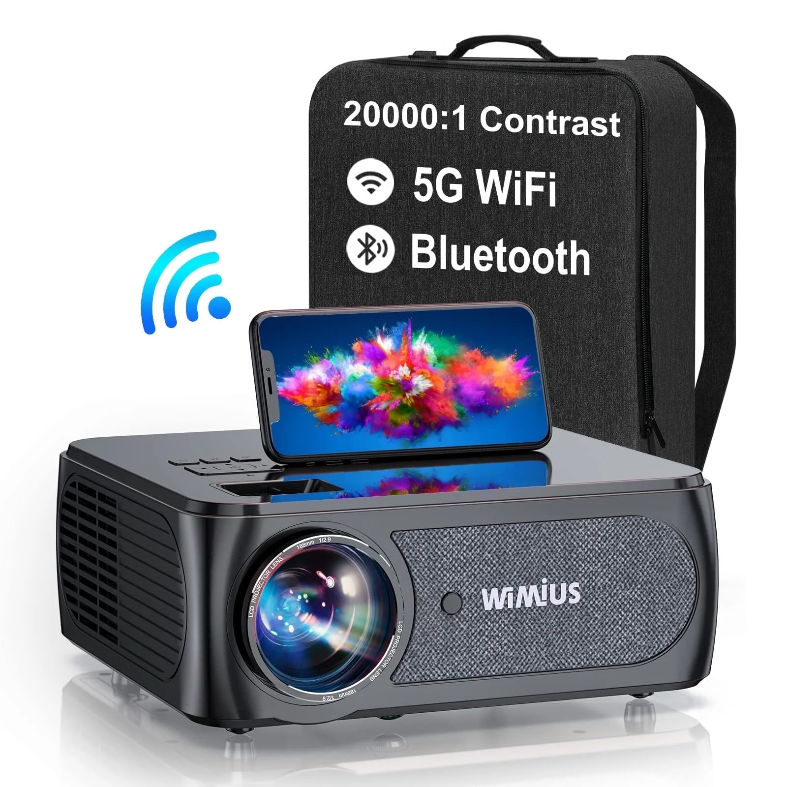 [Auto Focus & 6D Keystone] WiMiUS 2.4G/5G WiFi Bluetooth Projector, 600 ANSI Native 1080P Support 4K, Projector for Home Theater Outdoor Movies