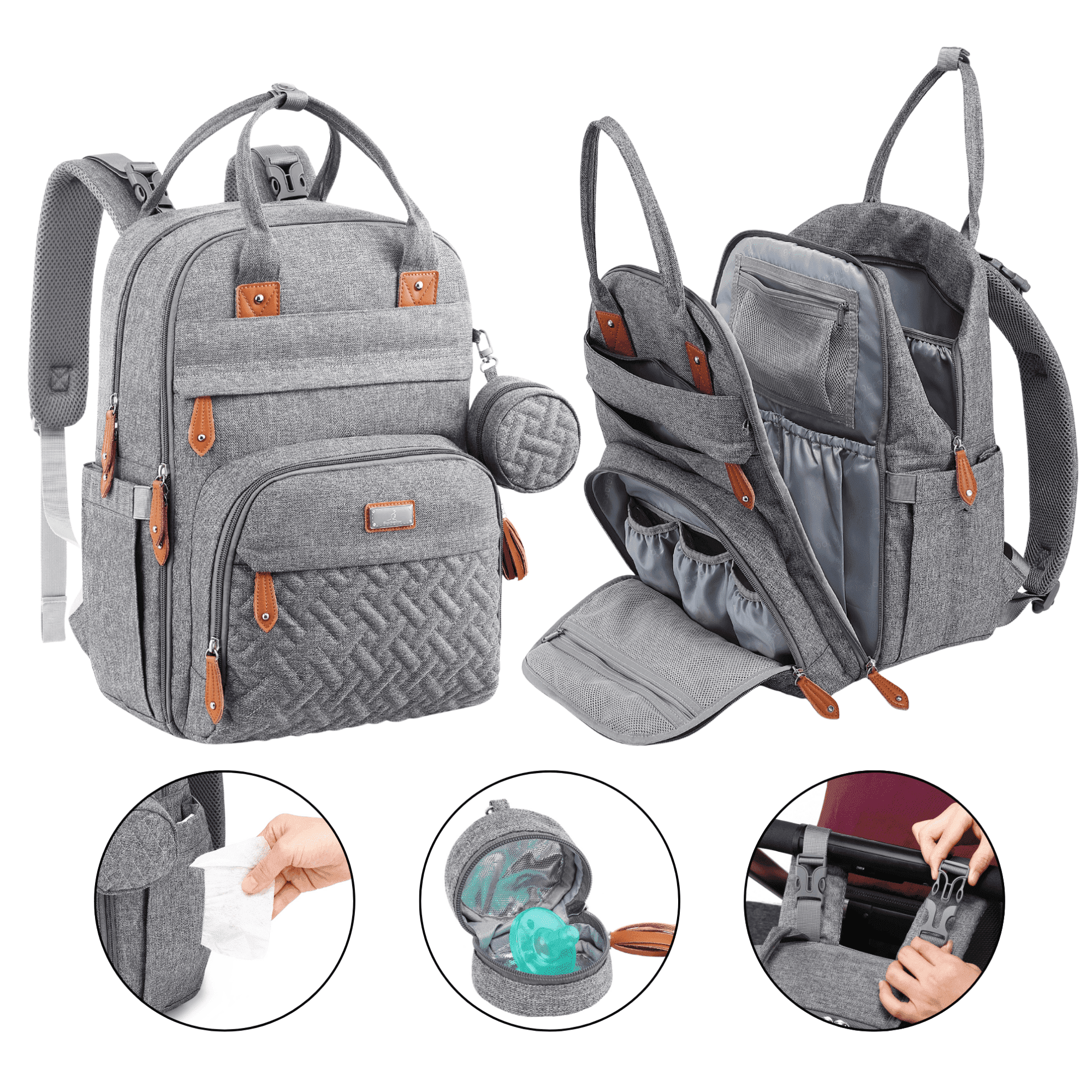 BabbleRoo Diaper Bag Backpack, Waterproof Travel Bag with Changing Pad, Original Baby Bag, Dark Gray
