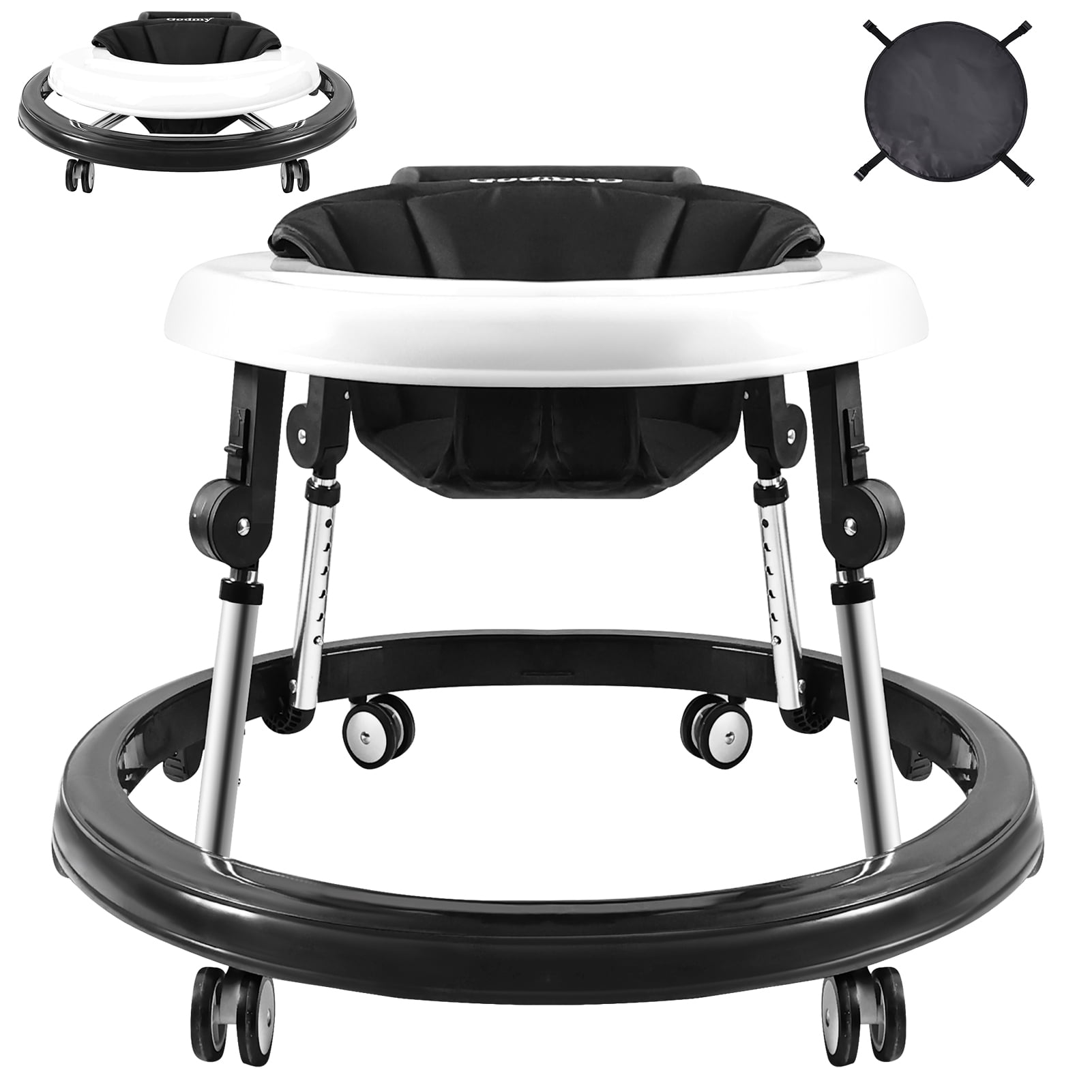 Baby Walkers, Baby Walker with Wheels, Walkers for Babies 6-12 Months, 9 Adjustable Hight, Anti-Rollover, Portable, Foldable, Baby Walkers for Girls & Boys Black