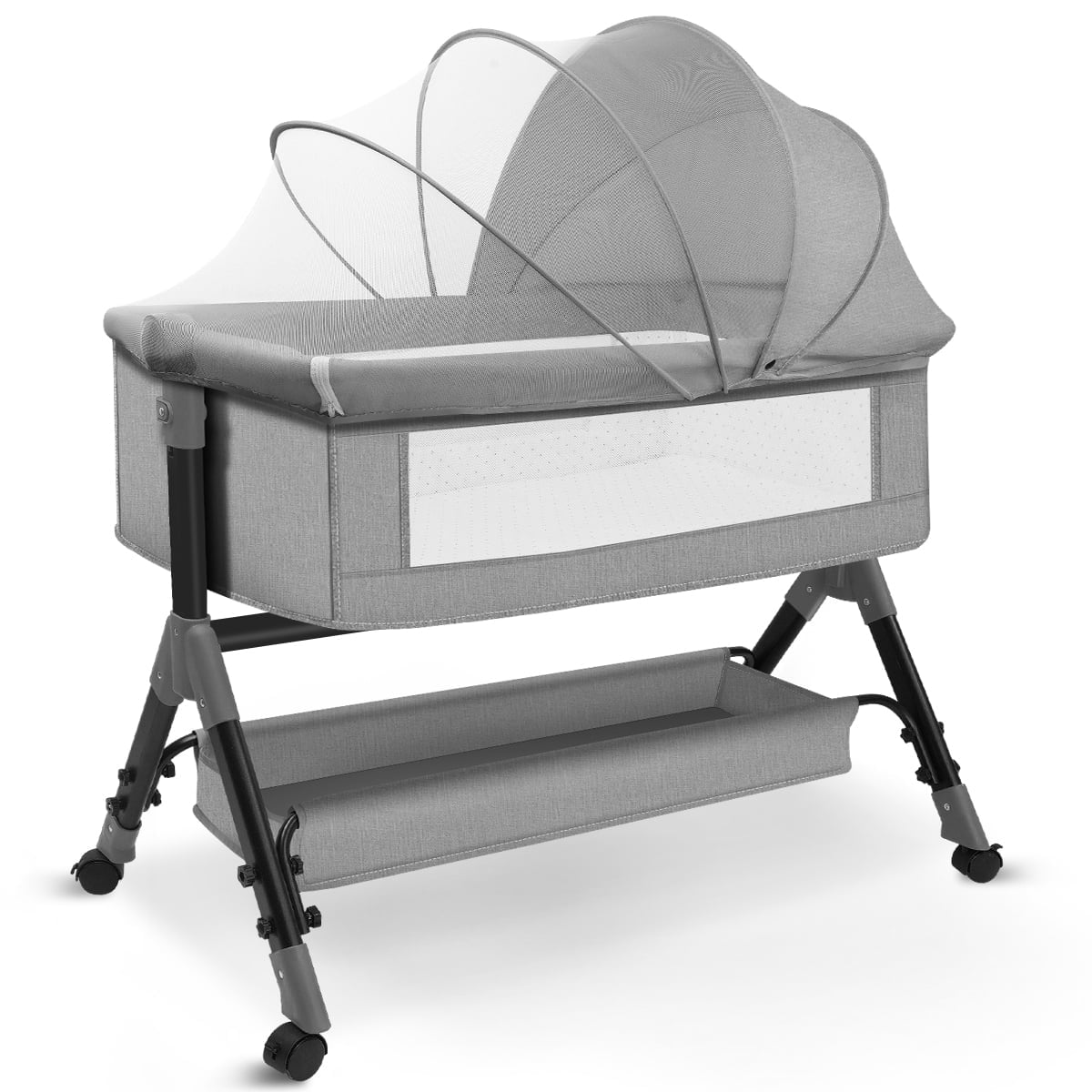 Baby Bassinet for Infant, Adjustable Bedside Sleeper Bassinet with Storage Basket, Bed Side Crib for 0-6 Months, Gray