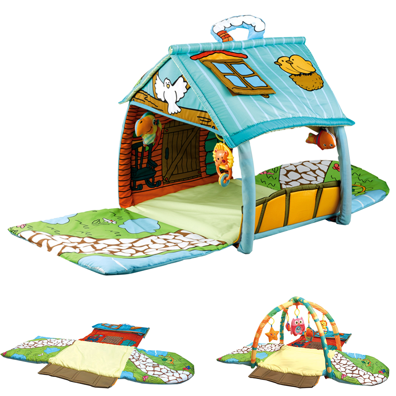 Baby Play Gym Mat,Tummy Time Mat with 5 Detachable Toys,Easy to Install & Clean Baby Activity Mat,Gift for Newborn Essentials, Promote Visual, Hearing, Touch for Baby to Toddler