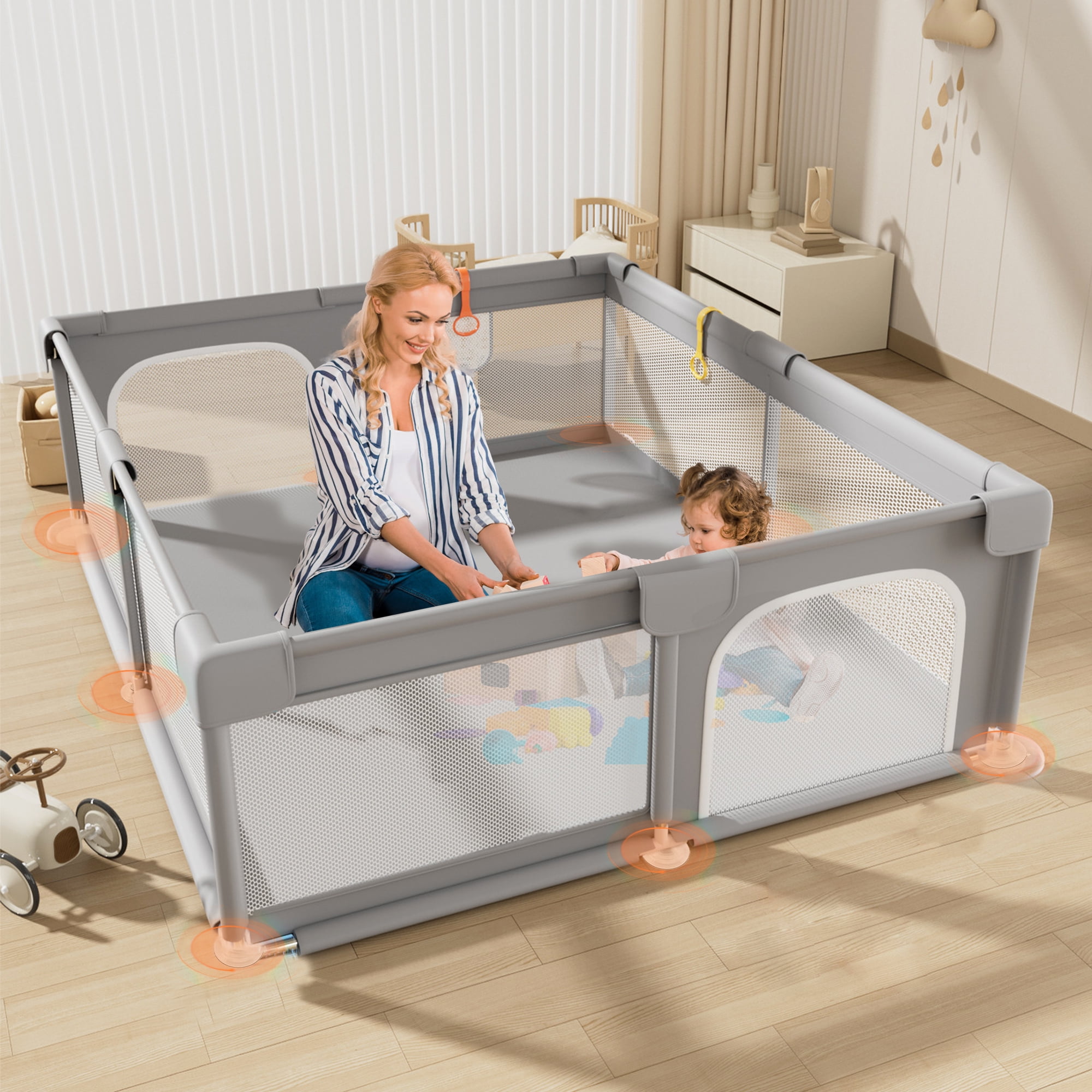 Baby Playpen for Babies and Toddlers, Yadala 48"×48" Indoor & Outdoor Baby Playard with Breathable Mesh, Gray