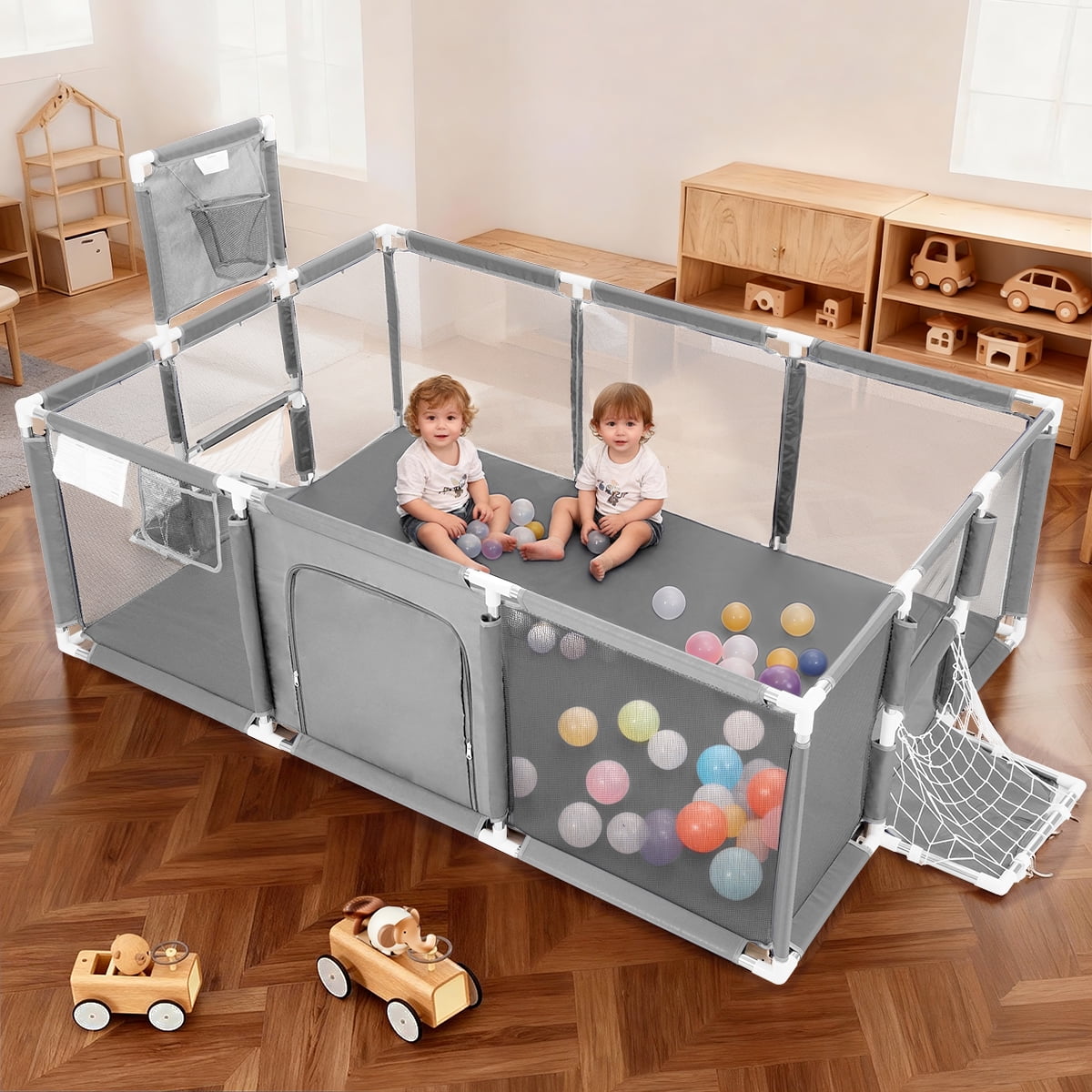 Baby Playpen,71x48inch Large Play Yard for Babies Toddlers, Sturdy Safety Baby Play Area, Gray