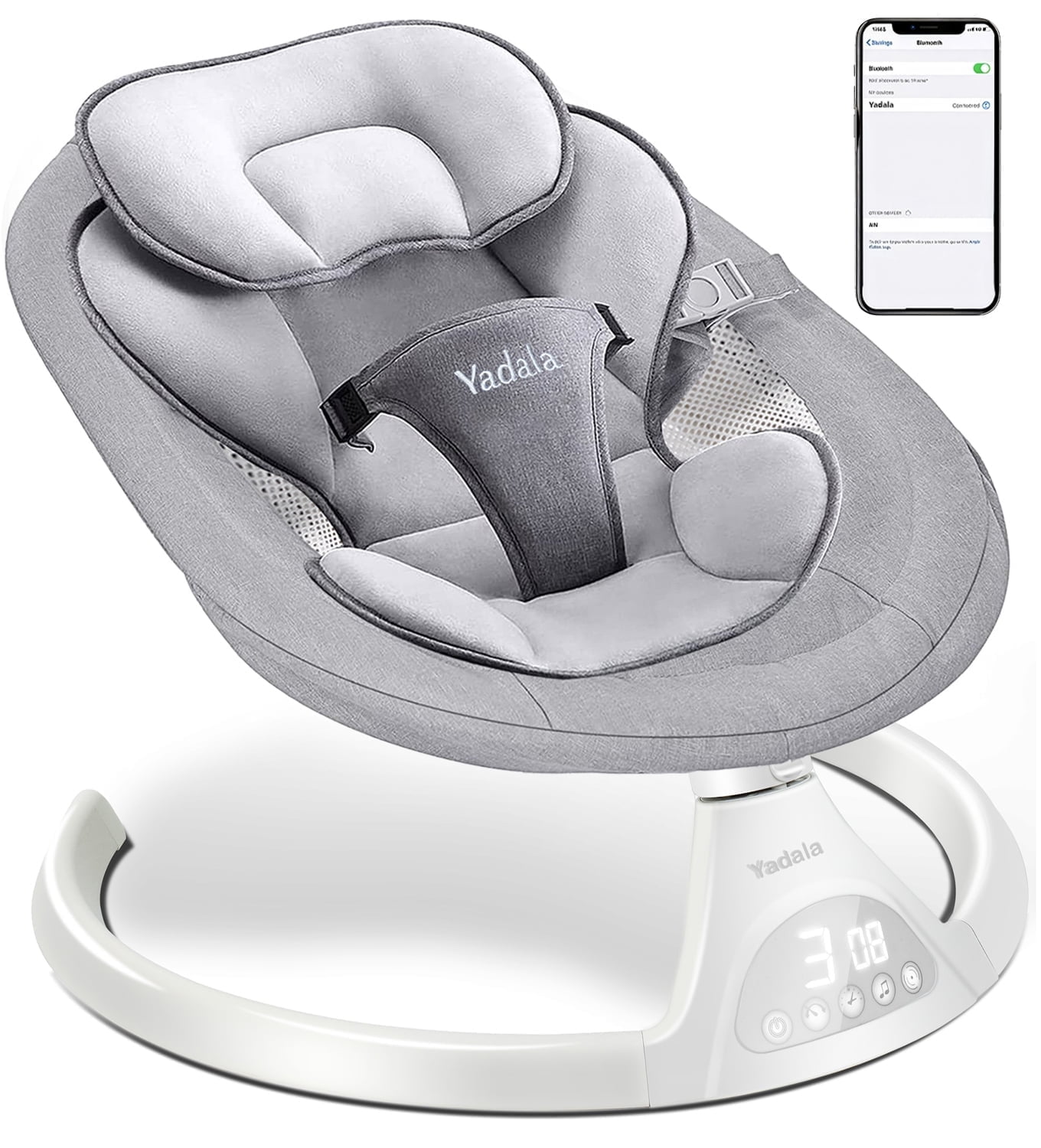 Baby Swing for Infants, Bluetooth Swing Electirc Baby Rocker Bouncer, Intelligent Auto Swing with 5 Speed, Gray