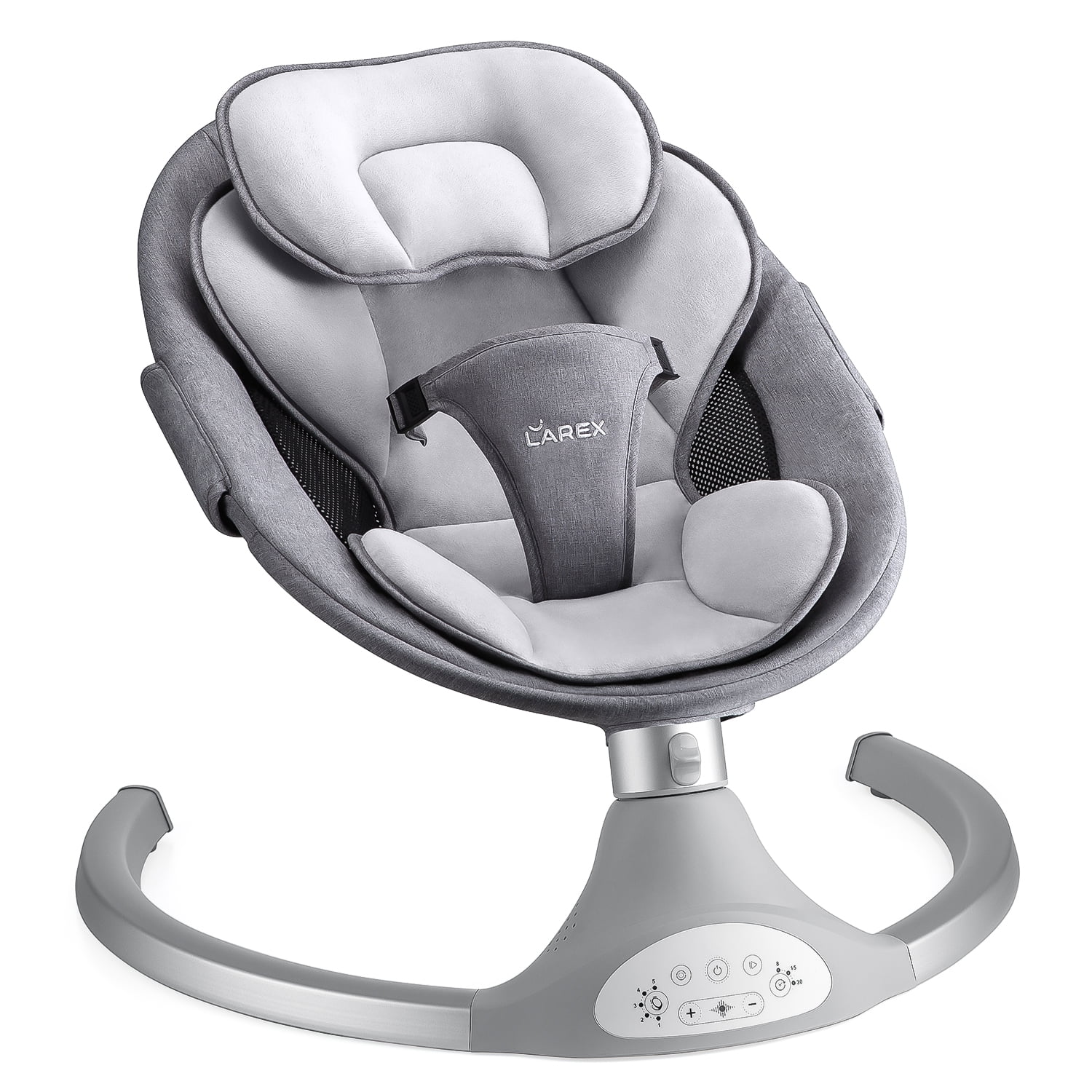 Baby Swing for Infants, Larex Electric Bouncer for Babies, Portable Swing for Baby Boy Girl, Remote Control Indoor Baby Rocker with 5 Sway Speeds, 3 Seat Positions, Music(Gray)
