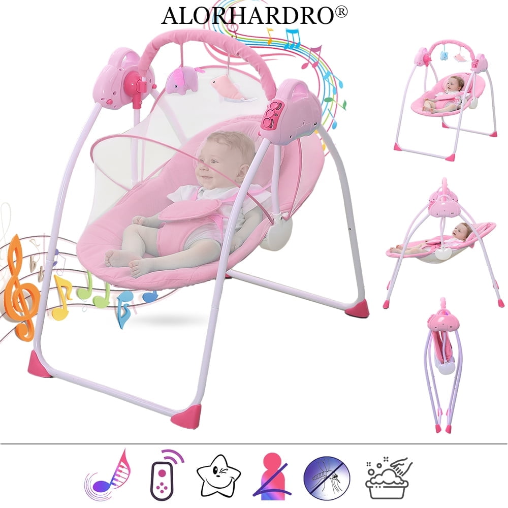 ALORHARDRO Baby Swing for Swing Bluetooth Swing with Bluetooth Music Speaker,12 Lullabies 3 Timing Sets and 3 Speeds,Remote Control,Pink