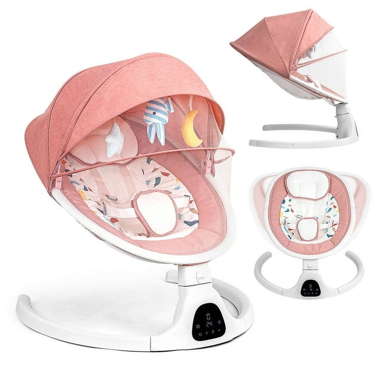Baby Swing,Portable Baby Swing for Infants,Bluetooth Baby Swings for Newborn, Infant Swing with Music,Timing,Soft Head Support,Pink Baby Girl Swing for Babies