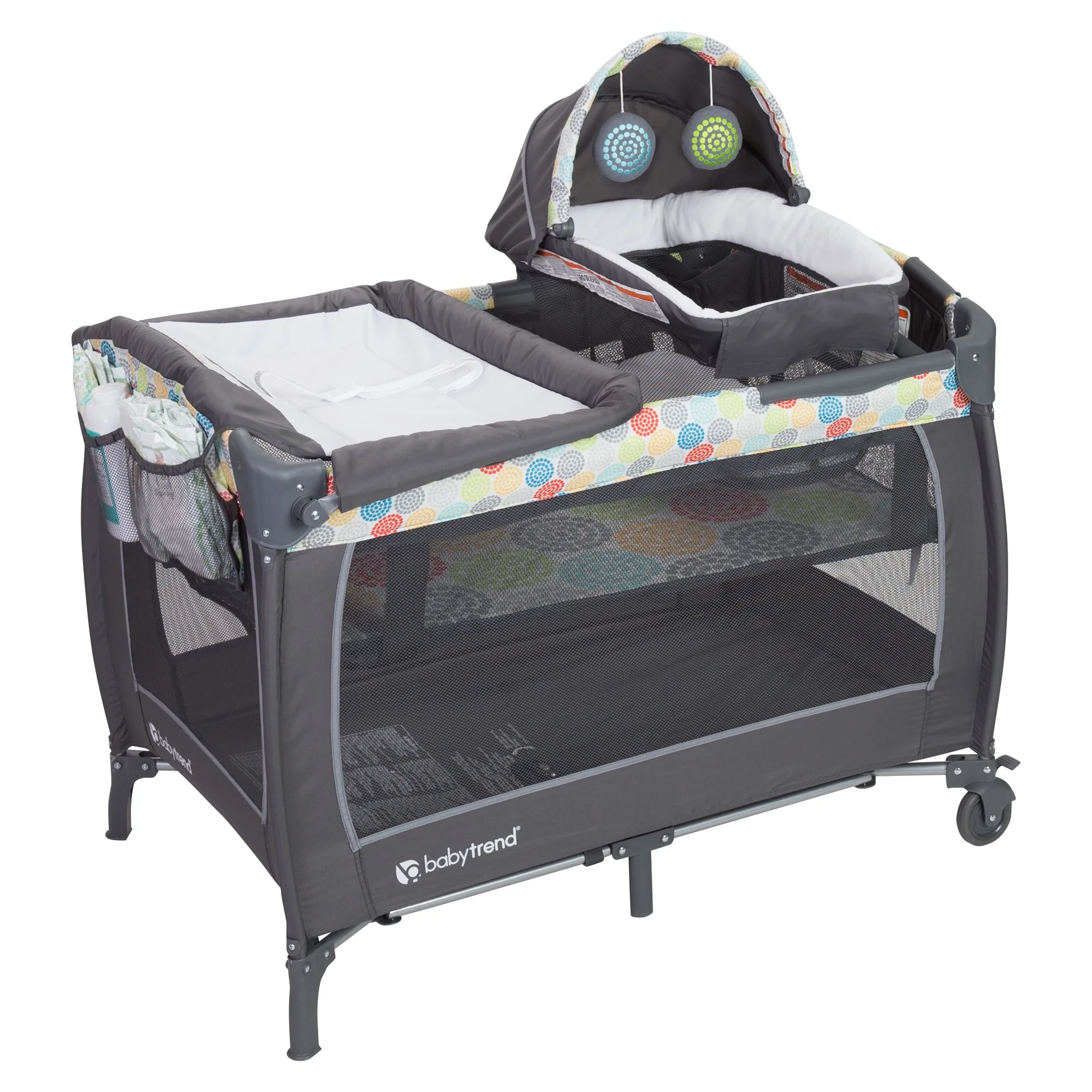 Baby Trend Lil Snooze Deluxe II Nursery Center Playard with Changer and Bassinet, Funfetti Grey