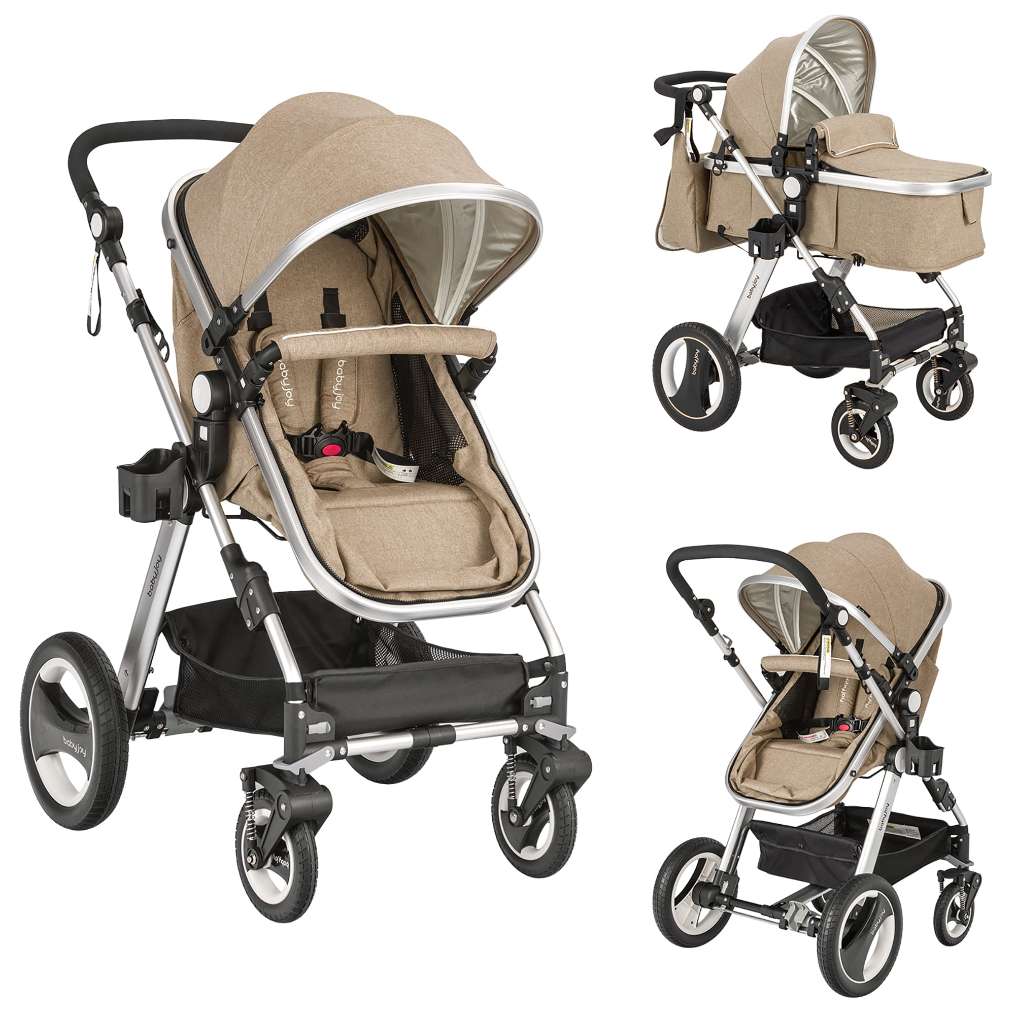 Babyjoy Folding Aluminum Infant Baby Stroller Kids Carriage Pushchair W/ Diaper Bag Khaki