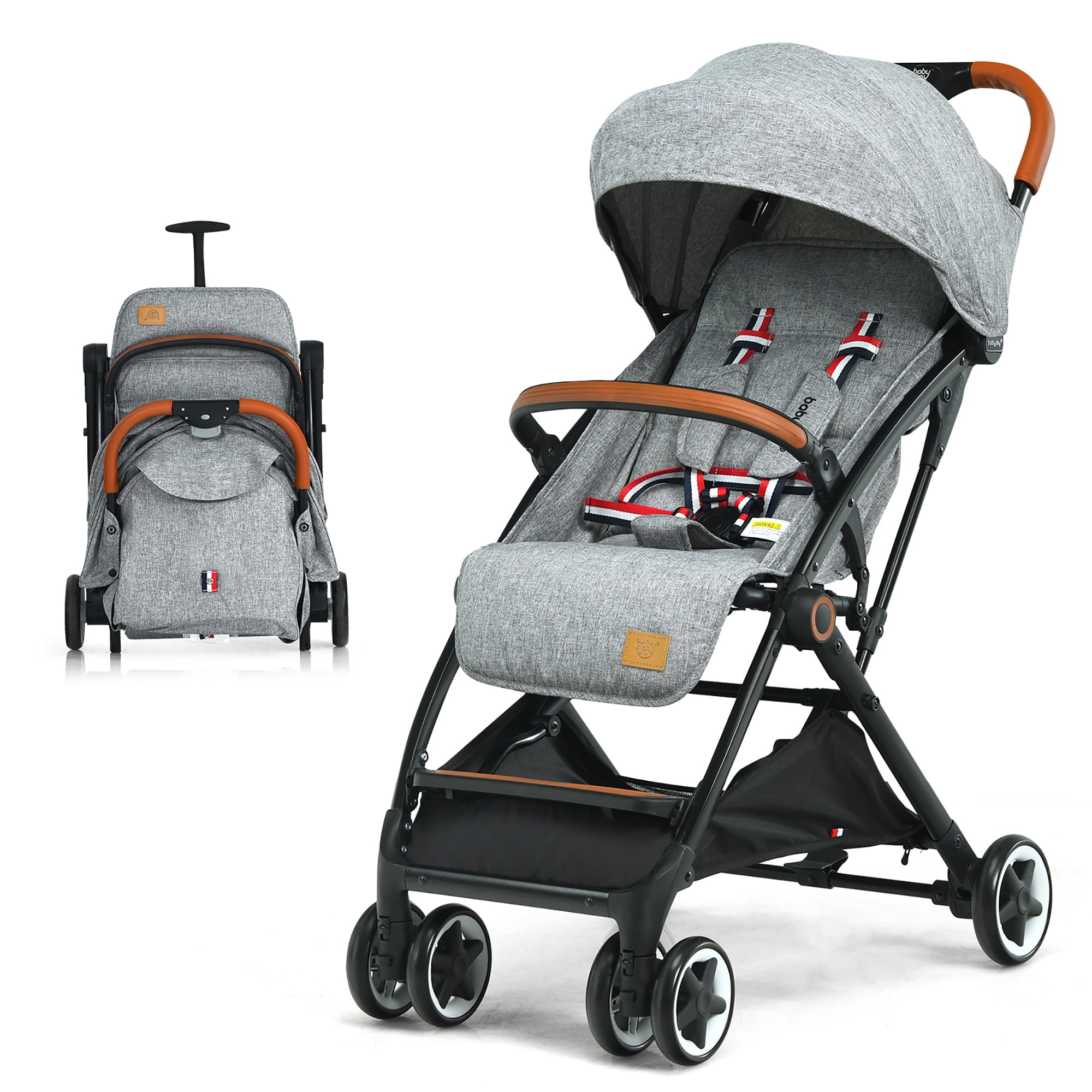Babyjoy Lightweight Baby Stroller Aluminium Frame with Net for Travel 15 lbs Gray