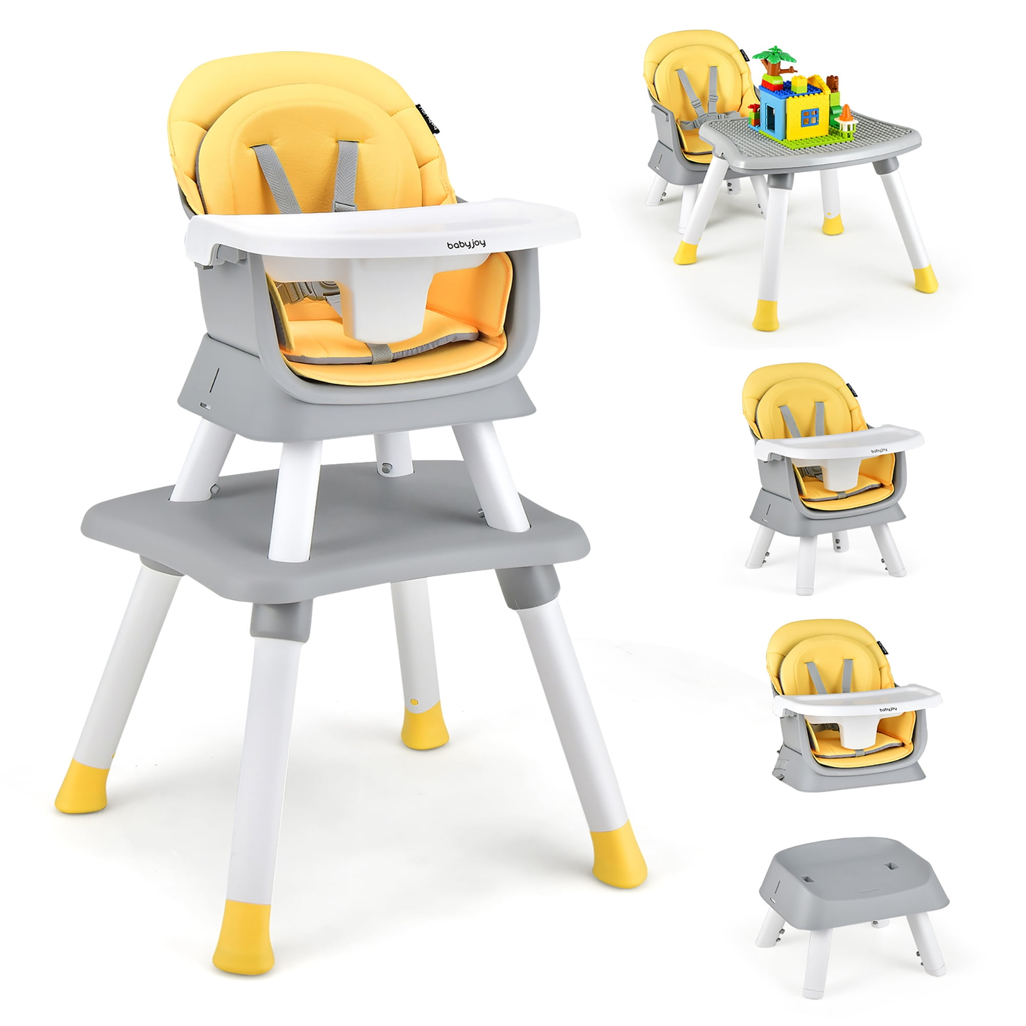 Babyjoy 8-in-1 unisex Baby High Chair Convertible Dining Booster Seat with Removable Tray Yellow