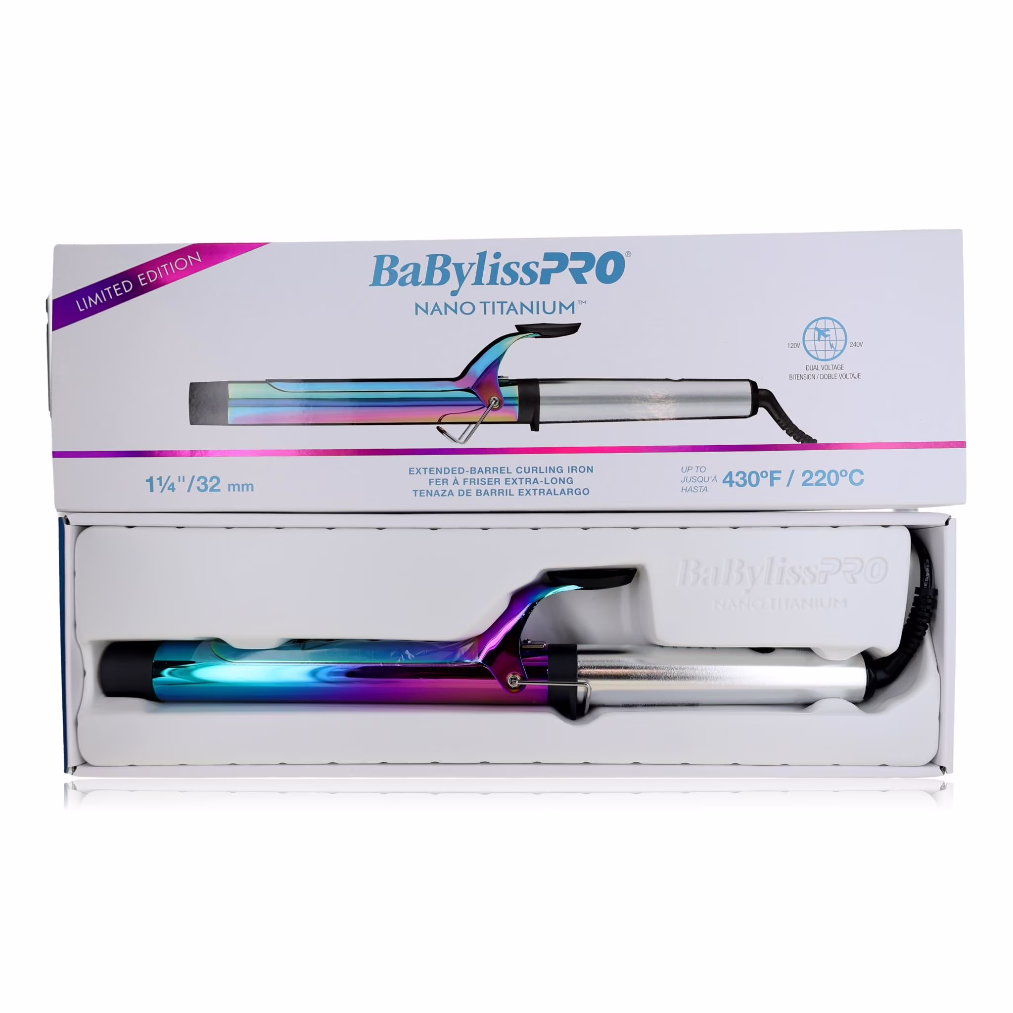 Nano Titanium Extended Barrel Curling Iron by BaBylissPRO, 1 1/4"