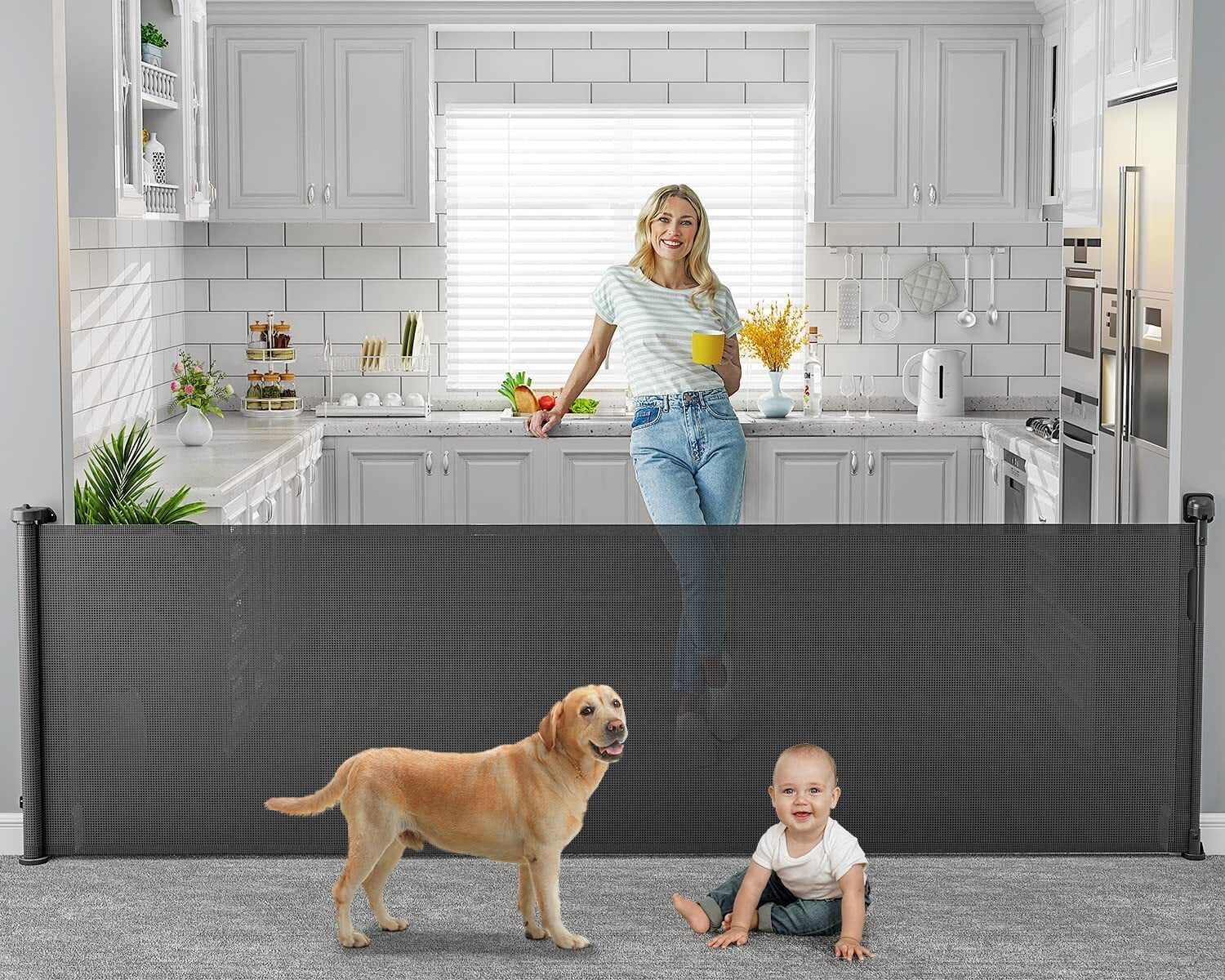 Babyomi Extra Wide Retractable Baby Gate, 118" Wide, Black