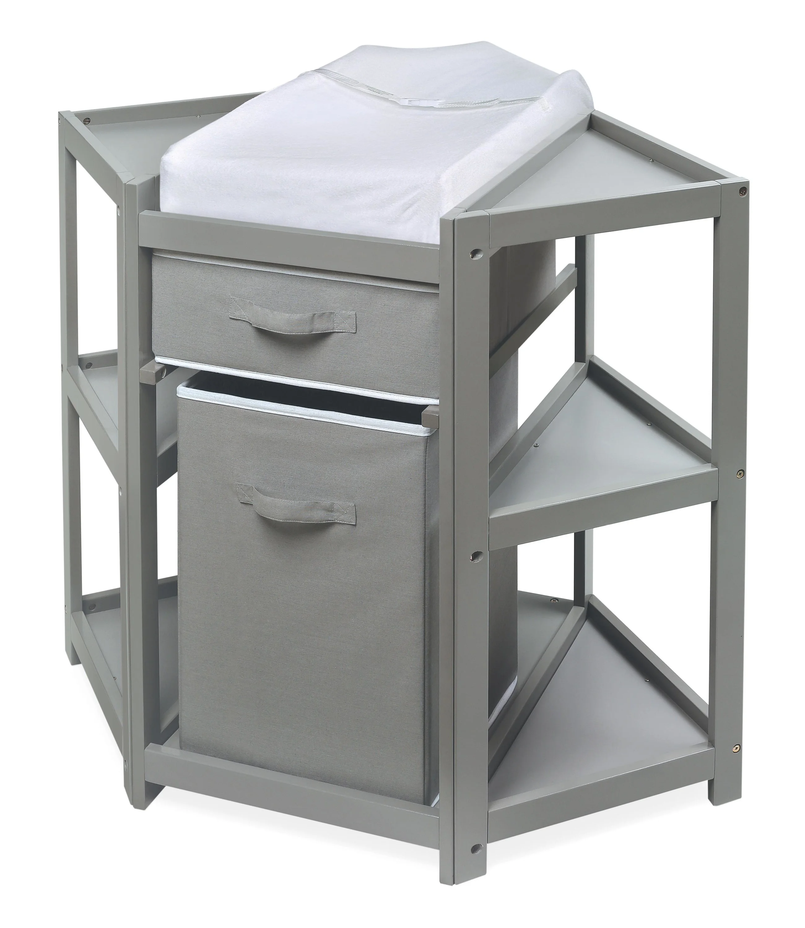 Badger Basket Diaper Corner Baby Changing Table with Hamper and Basket - Gray