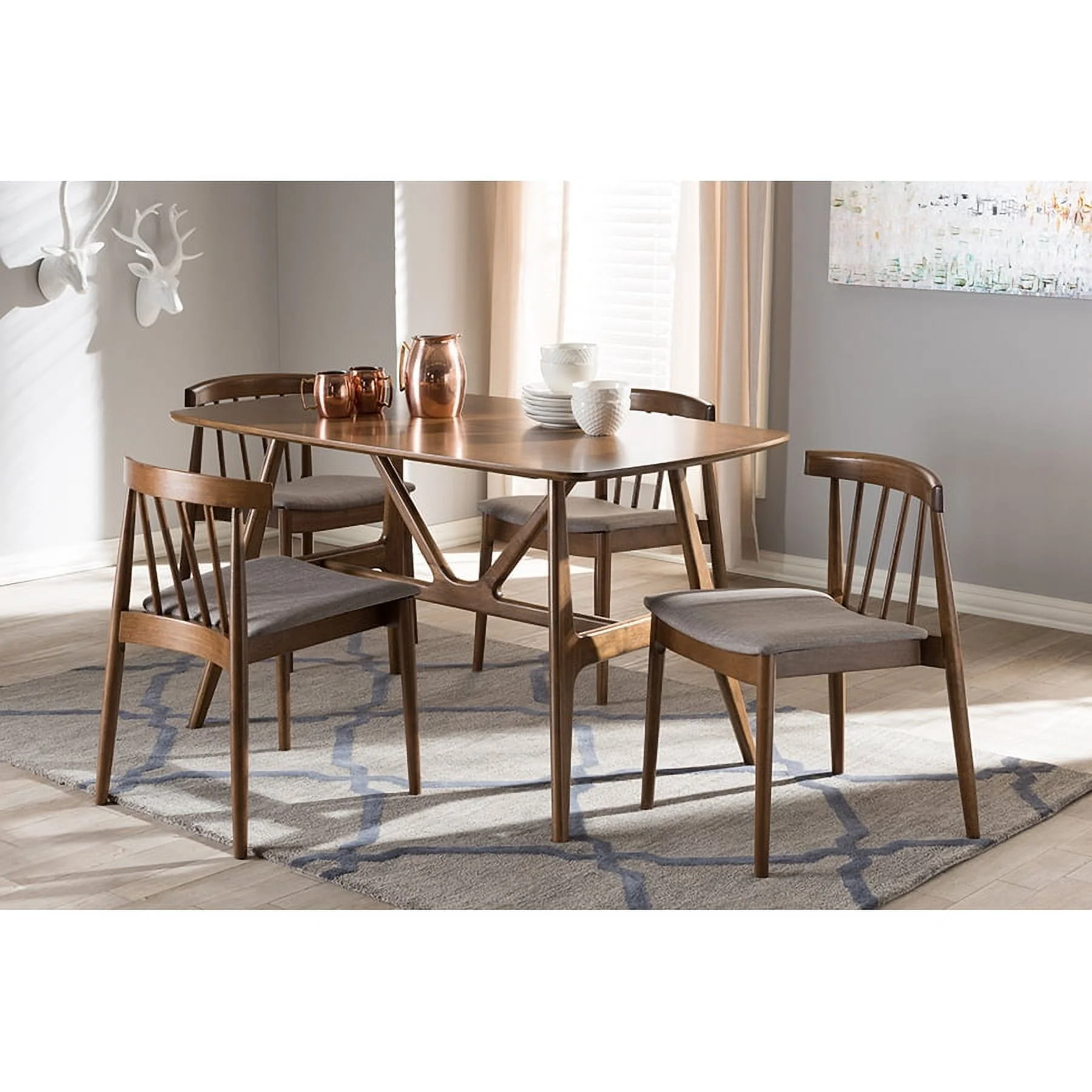 Baxton Studio Wyatt Mid-Century Modern Walnut Wood 5-Piece Dining Set