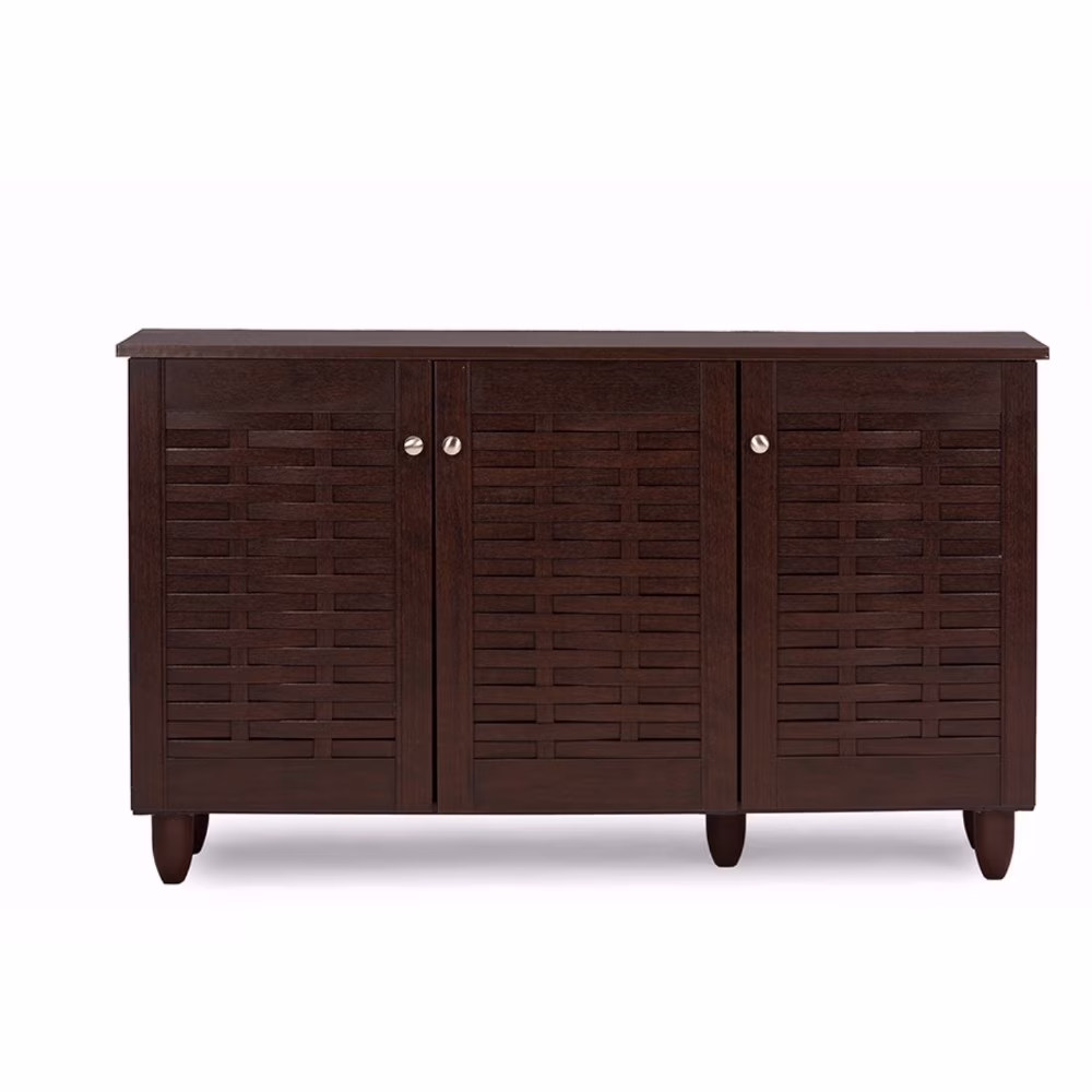 Winda Modern and 3-Door Dark Brown Wooden Entryway Shoes Storage Cabinet