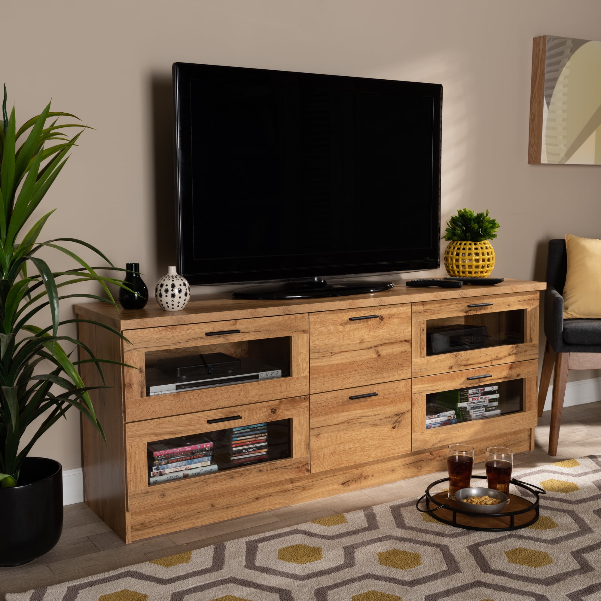 Baxton Studio Adelino Modern and Contemporary Oak Brown Finished Wood 2-Drawer TV Stand