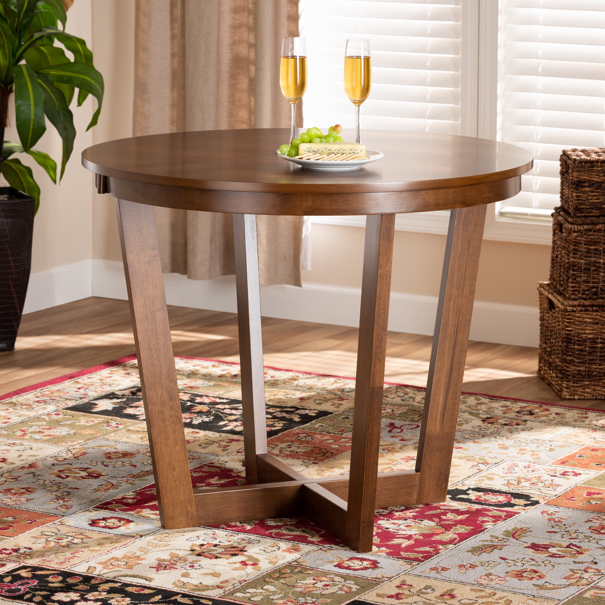 Baxton Studio Alayna Modern and Contemporary Walnut Brown Finished 35-Inch-Wide Round Wood Dining Table