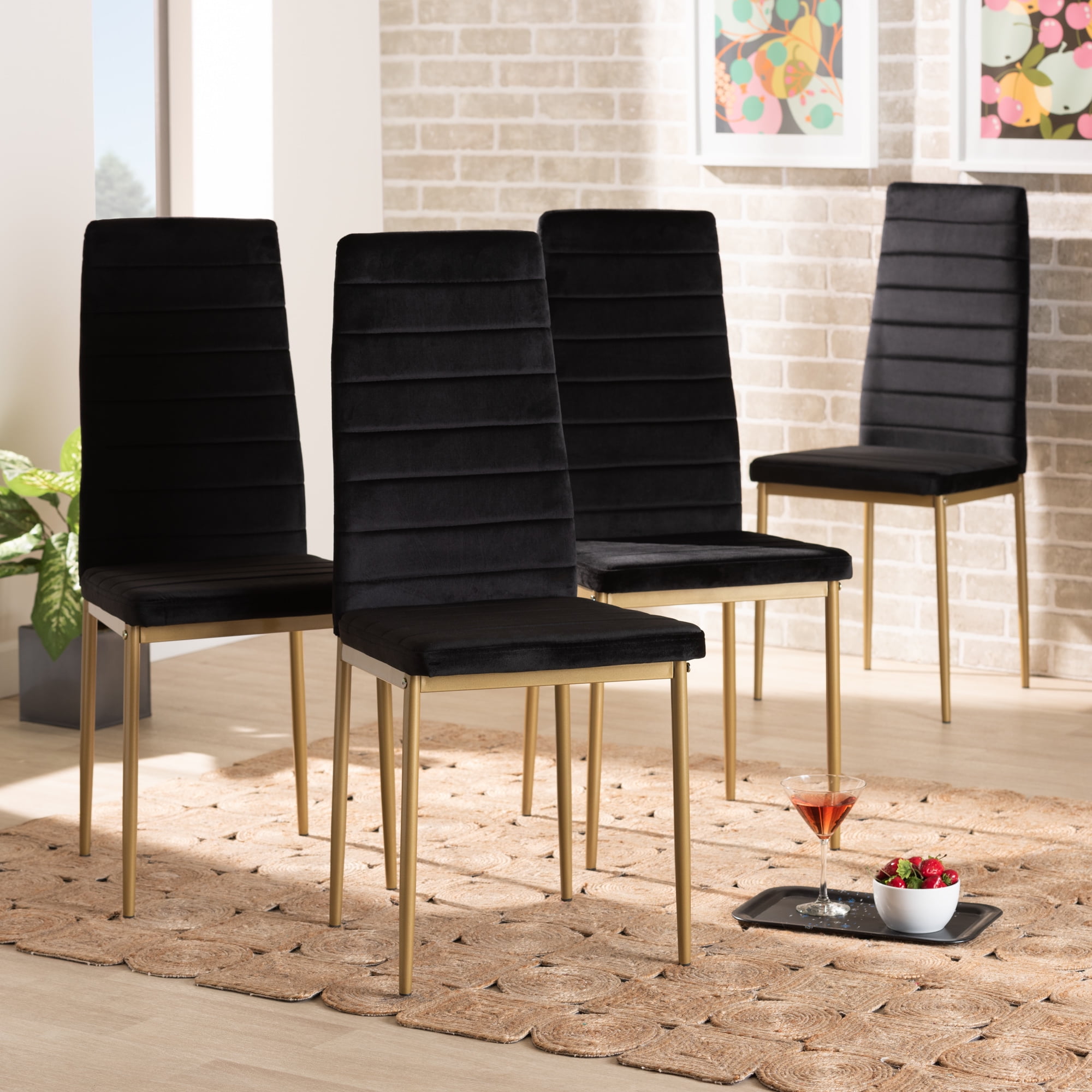 Baxton Studio Armand Dining Chair, Set of 4, Black and Gold