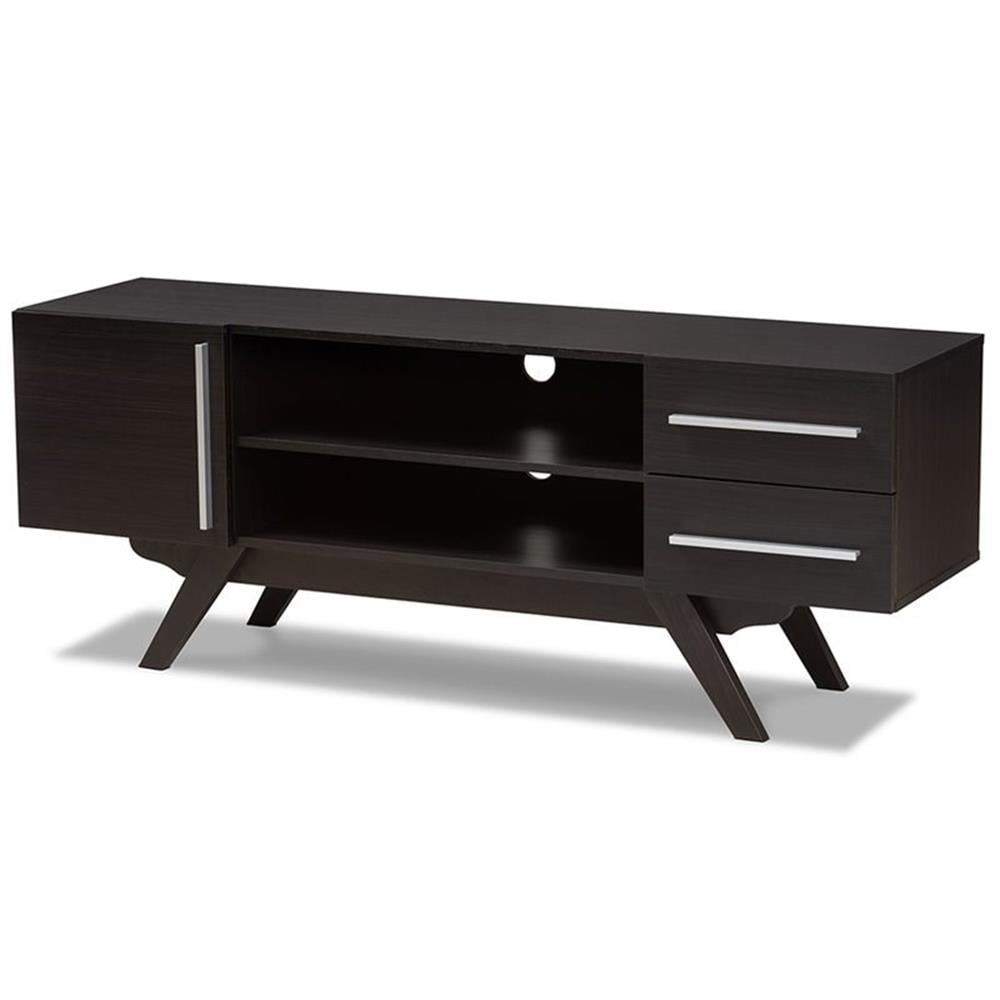 Baxton Studio Ashfield Mid-Century Modern Dark Brown Finished Wood TV Stand