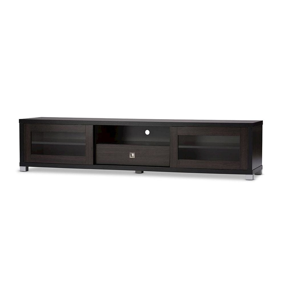 Baxton Studio Beasley 70 - Inch Dark Brown TV Cabinet with 2 Sliding Doors and Drawer