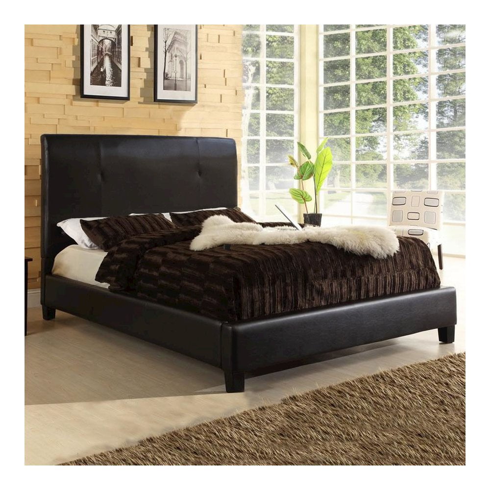 Baxton Studio Cambridge Faux Leather Queen Panel Bed in Dark Brown
