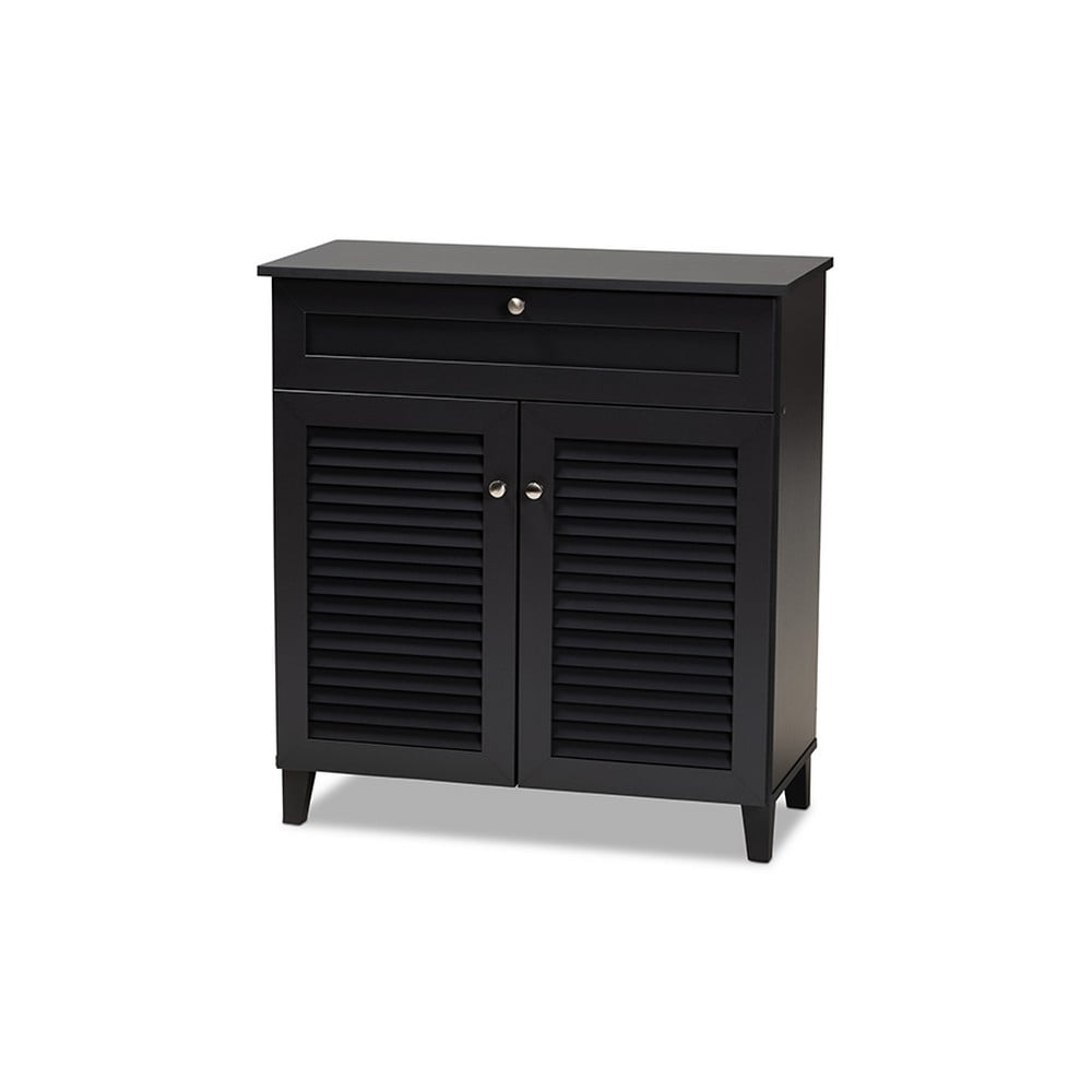 Baxton Studio Coolidge Modern and Contemporary Dark Grey Finished 4-Shelf Wood Shoe Storage Cabinet with Drawer