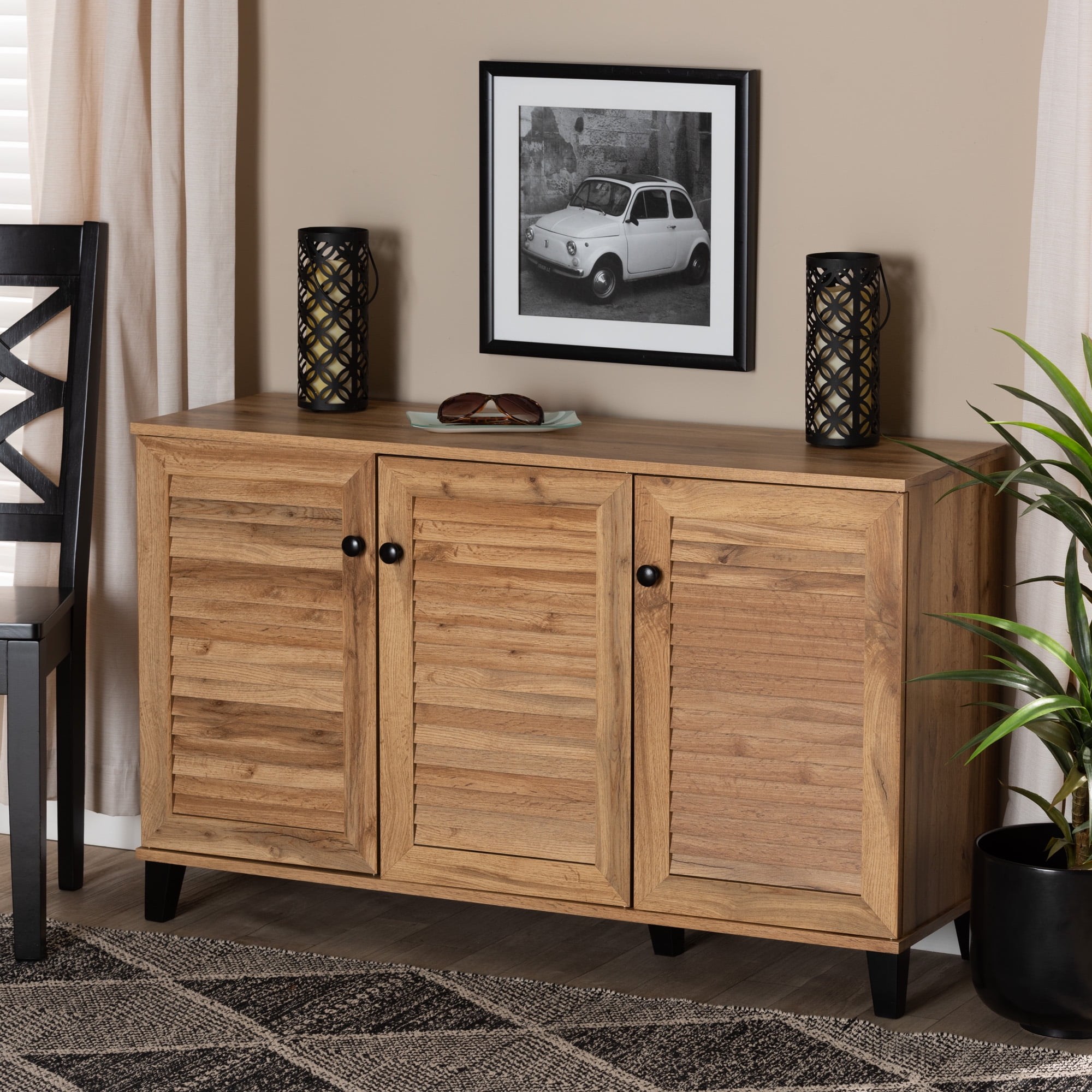 Baxton Studio Coolidge Modern and Contemporary Oak Brown Finished Wood 3-Door Shoe Storage Cabinet