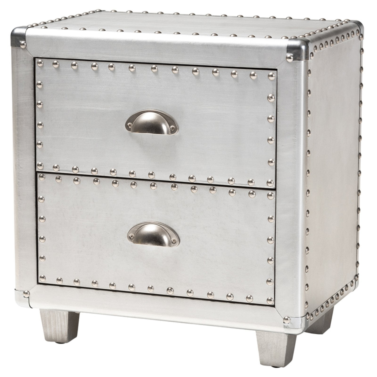 Baxton Studio Davet French Industrial Silver Metal 2-Drawer Nightstand