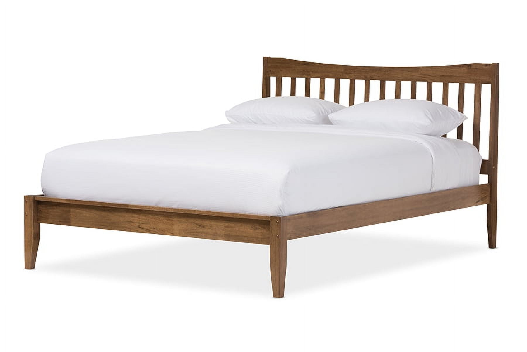 Baxton Studio Edeline Mid-Century Modern Solid Walnut Wood Curvaceous Slatted Platform Bed, Full