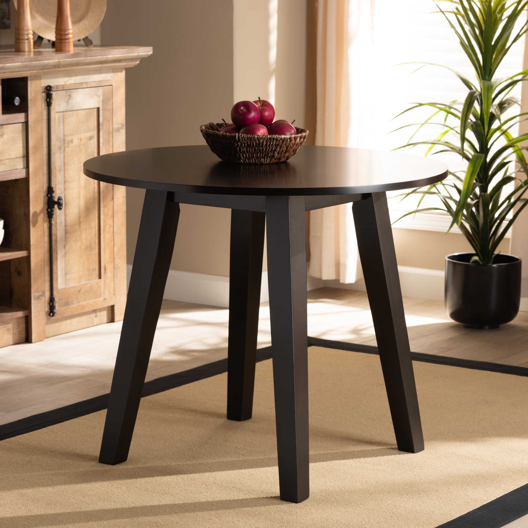Baxton Studio Ela Modern and Contemporary Dark Brown Finished 35-Inch-Wide Round Wood Dining Table