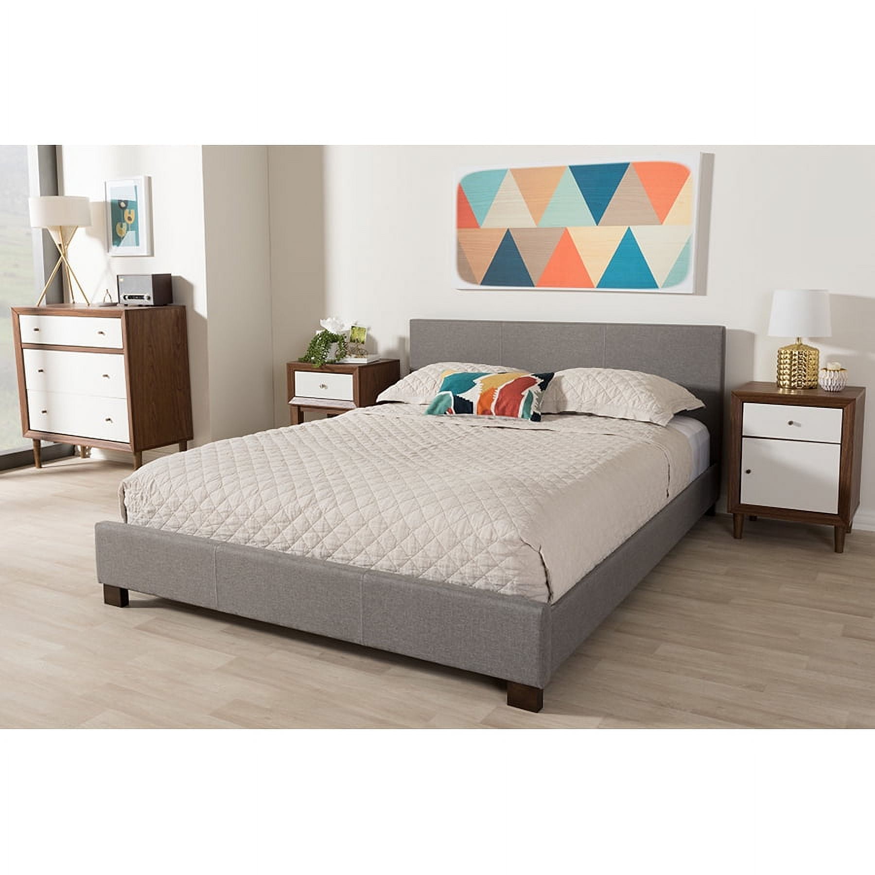Baxton Studio Elizabeth Modern and Contemporary Grey Fabric Upholstered Panel-Stitched Queen Size Platform Bed