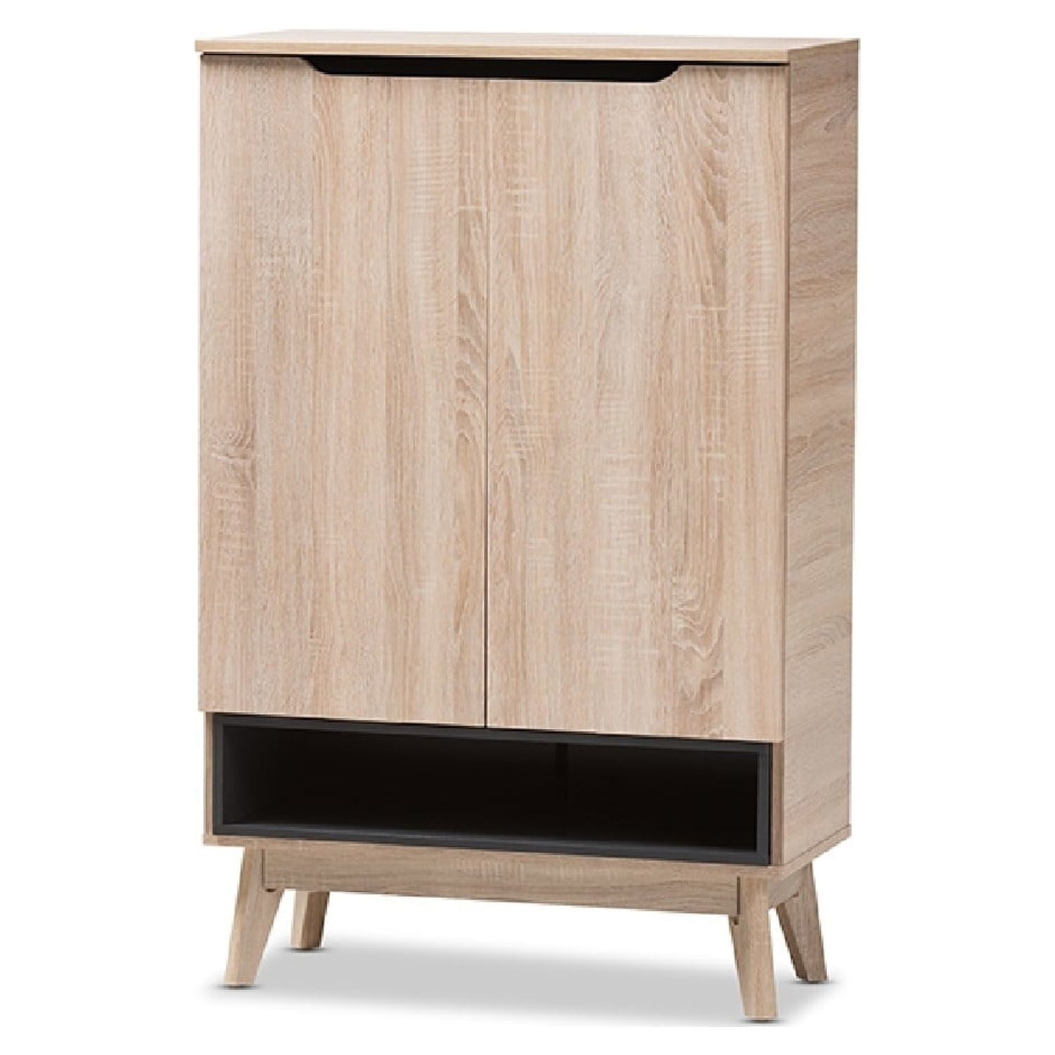 Baxton Studio Fella Mid-Century Modern Two-tone Oak and Gray Wood Shoe Cabinet