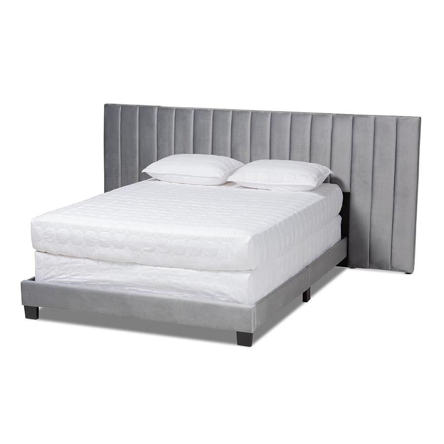 Baxton Studio Fiorenza Glam Engineered Wood Tufted Panel Bed, King, Grey/Black