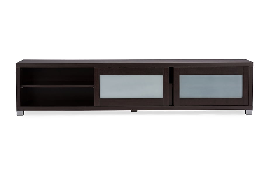 Baxton Studio Gerhardine Dark Brown Wood 70-inch TV Cabinet with 2 Sliding Doors and Drawer