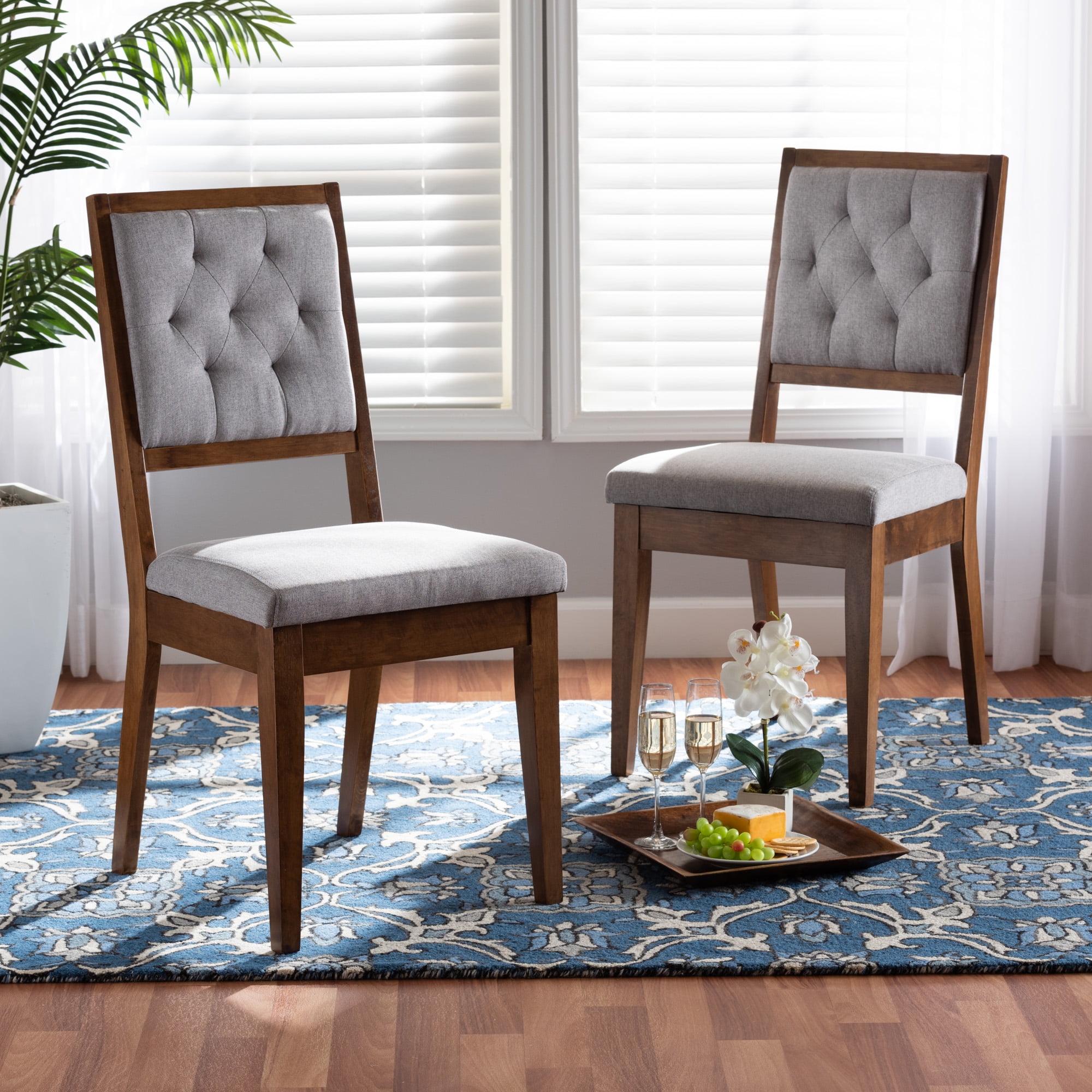 Baxton Studio Gideon Dining Chair, Set of 2, Grey and Walnut Brown