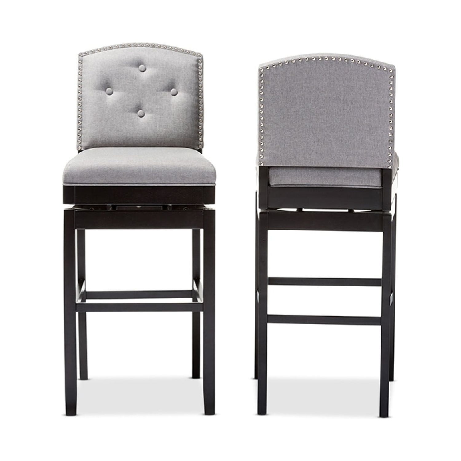 Baxton Studio Ginaro Modern and Contemporary Grey Fabric Button-tufted Upholstered Swivel Bar Stool (Set of 2)
