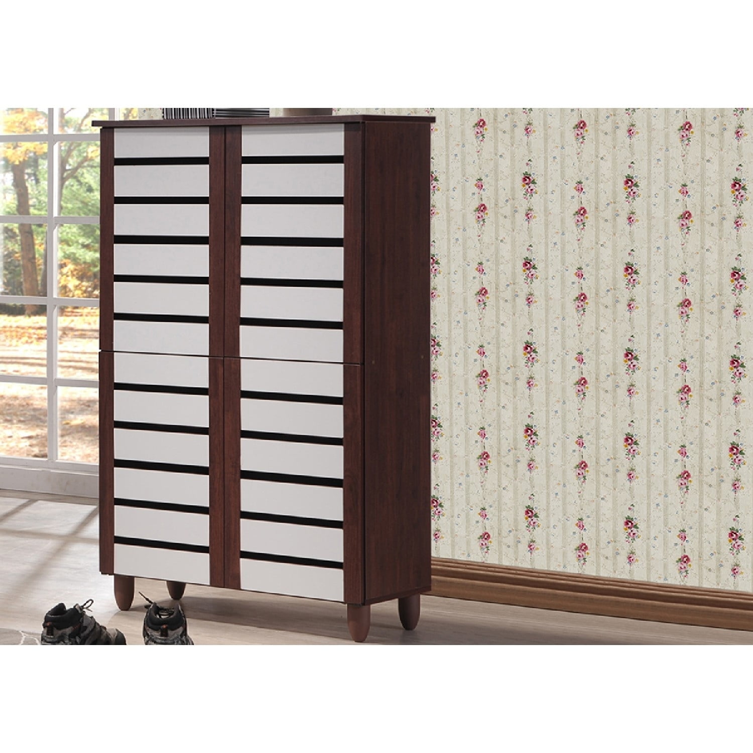 Baxton Studio Gisela Oak and White 2-tone Shoe Cabinet With 4 Door