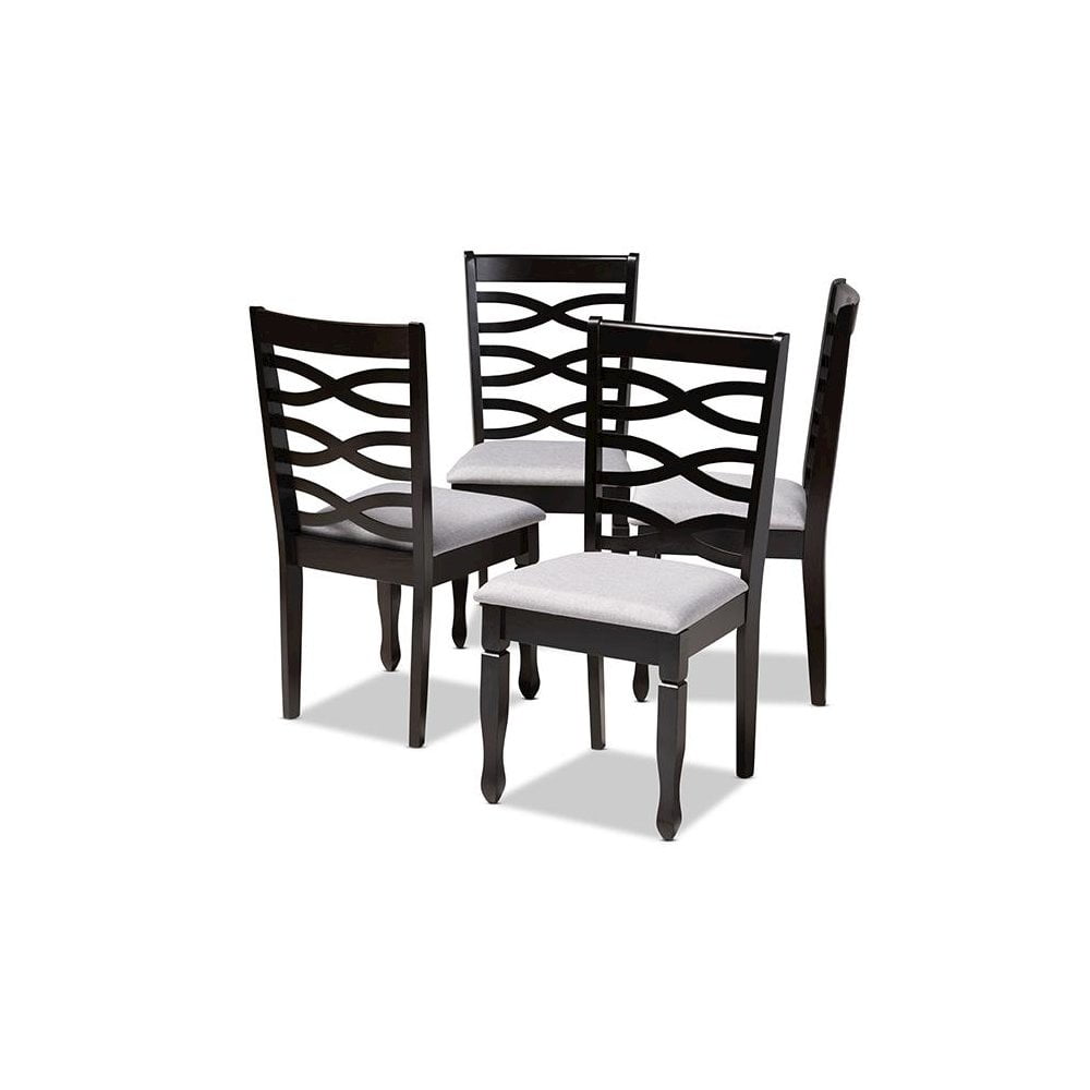 Baxton Studio Lanier Fabric and Wood Dining Chairs in Gray and Brown (Set of 4)