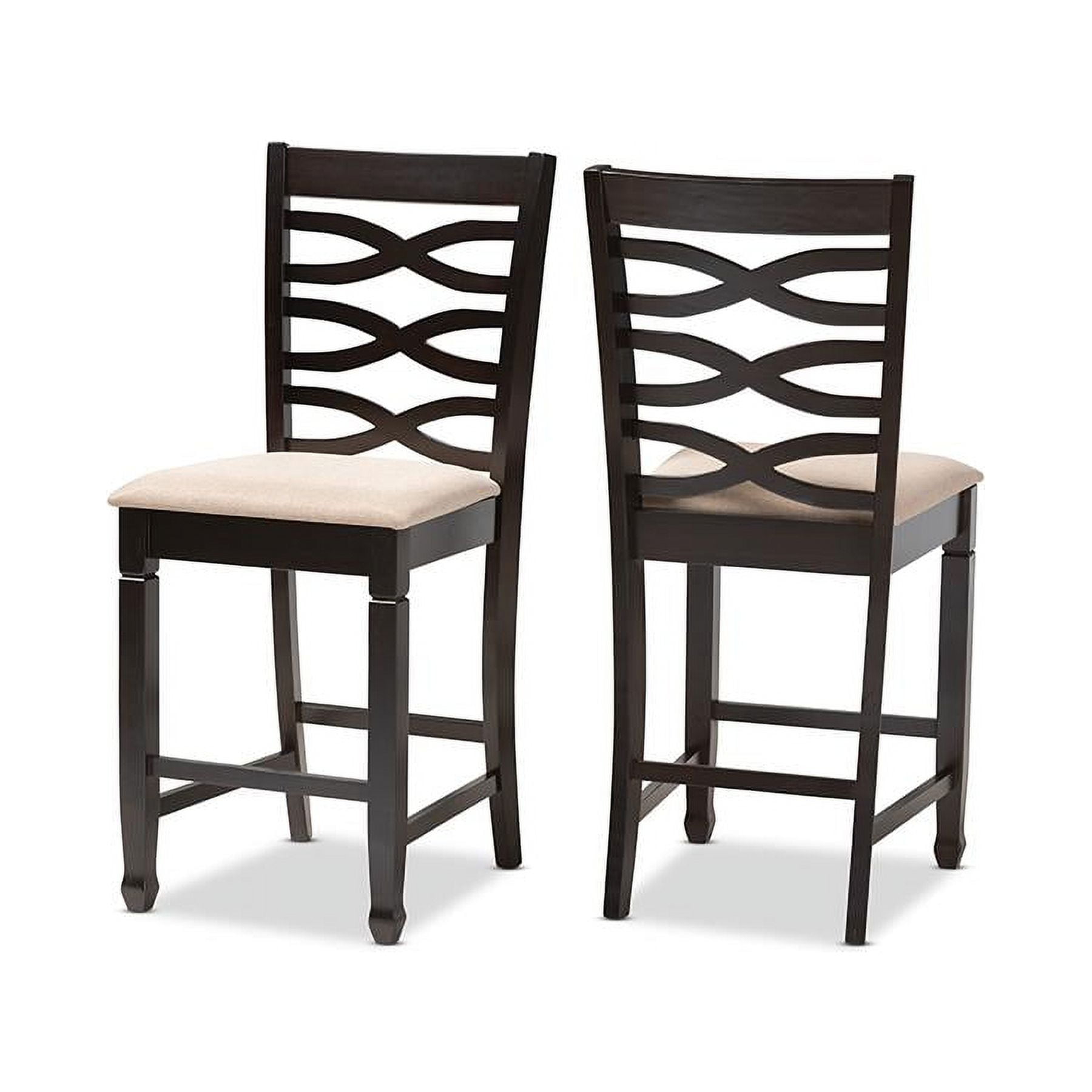 Baxton Studio Lanier Modern and Contemporary Sand Fabric Upholstered Espresso Brown Finished Wood Counter Height Pub Chair Set (Set of 2)