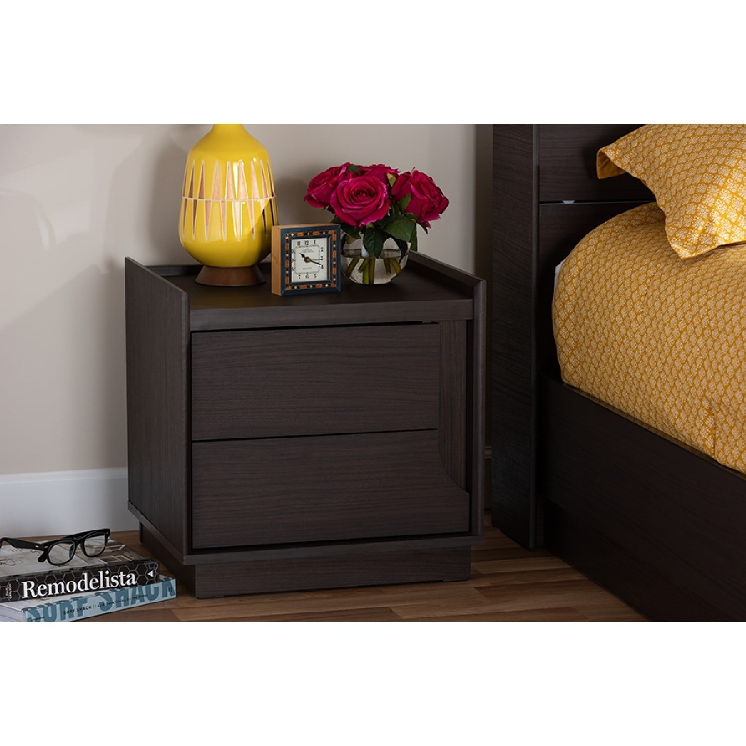 Baxton Studio Larsine Modern and Contemporary Brown Finished 2-Drawer Nightstand