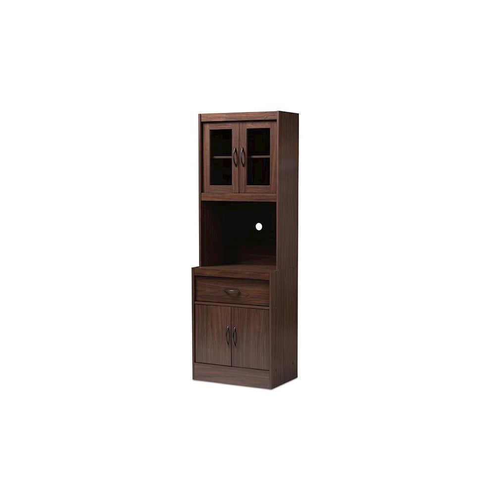Baxton Studio Laurana Modern and Contemporary Dark Walnut Finished Kitchen Cabinet and Hutch