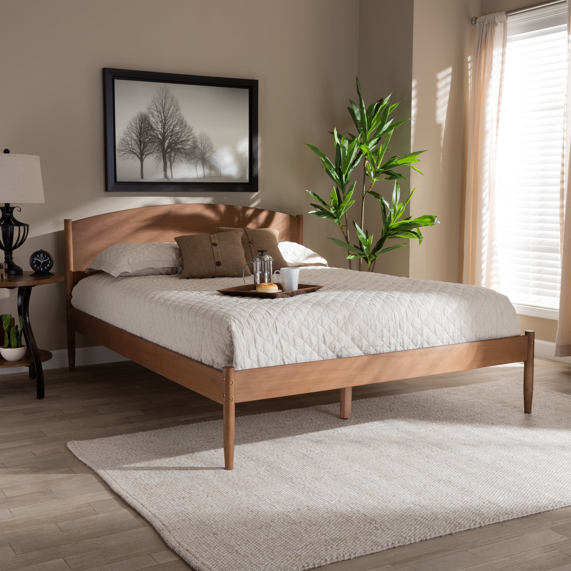 Baxton Studio Leanora MidCentury Modern Ash Wanut Finished Full Size Wood Platform Bed