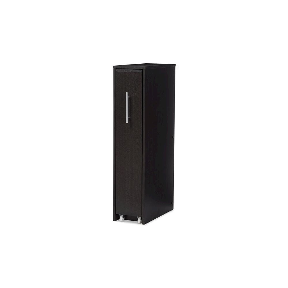 Baxton Studio Lindo Dark Brown Wood Bookcase with One Pulled-out Door Shelving Cabinet