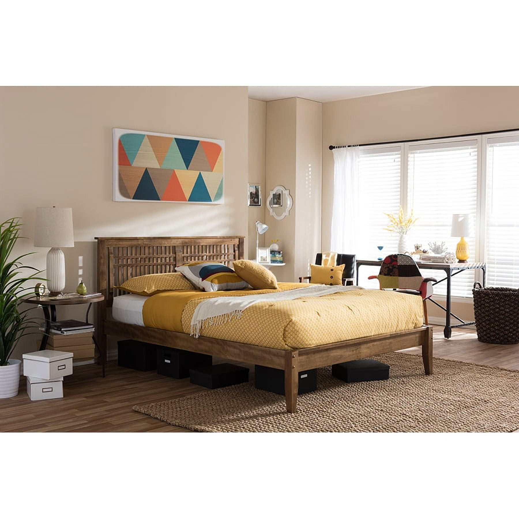 Baxton Studio Loafey Queen Mid Century Wood Platform Bed, Walnut Brown