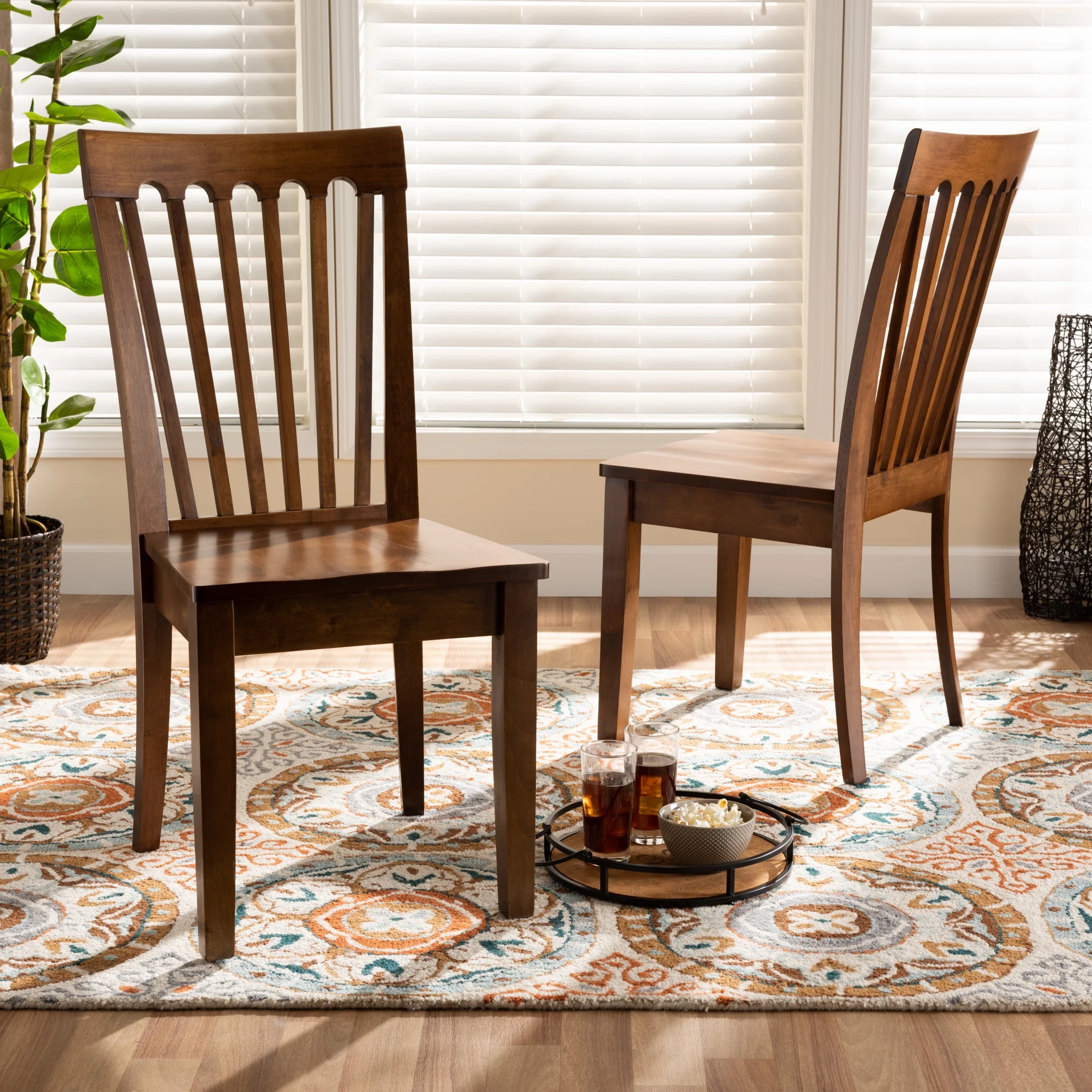 Baxton Studio Minette Dining Chair, Set of 2, Walnut Brown