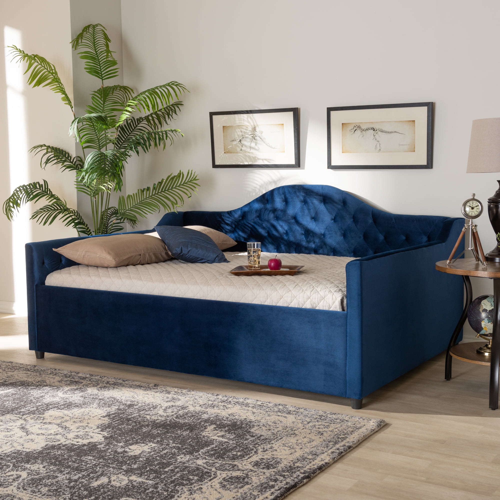 Baxton Studio Perry Royal Blue Velvet Button Tufted Full Size Daybed