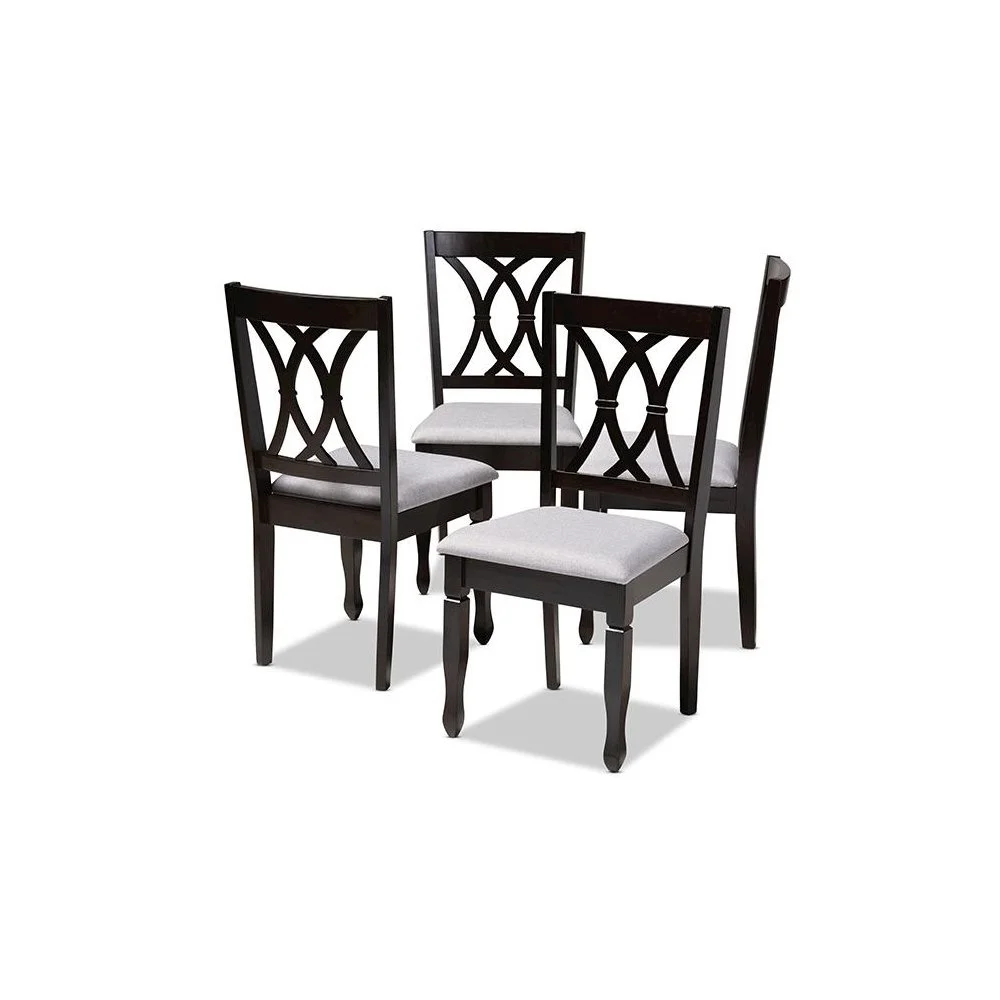 Baxton Studio Reneau Fabric and Wood Dining Chairs in Gray and Brown (Set of 4)