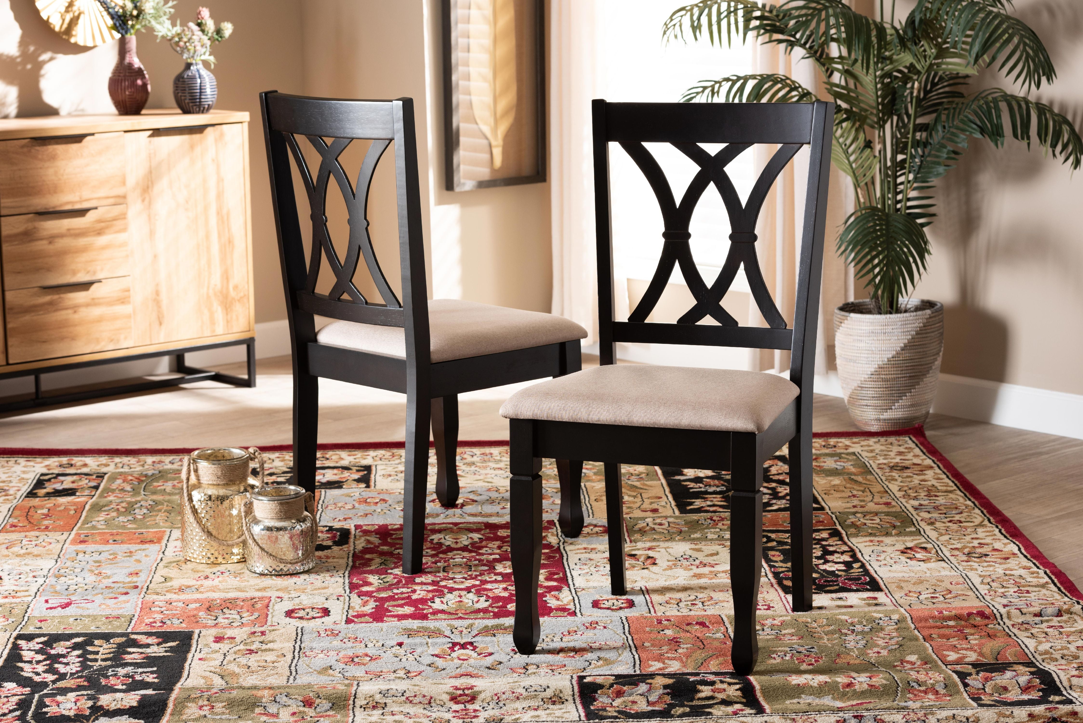 Baxton Studio Reneau Modern and Contemporary Sand Fabric Upholstered Espresso Brown Finished Wood 2-Piece Dining Chair Set Set